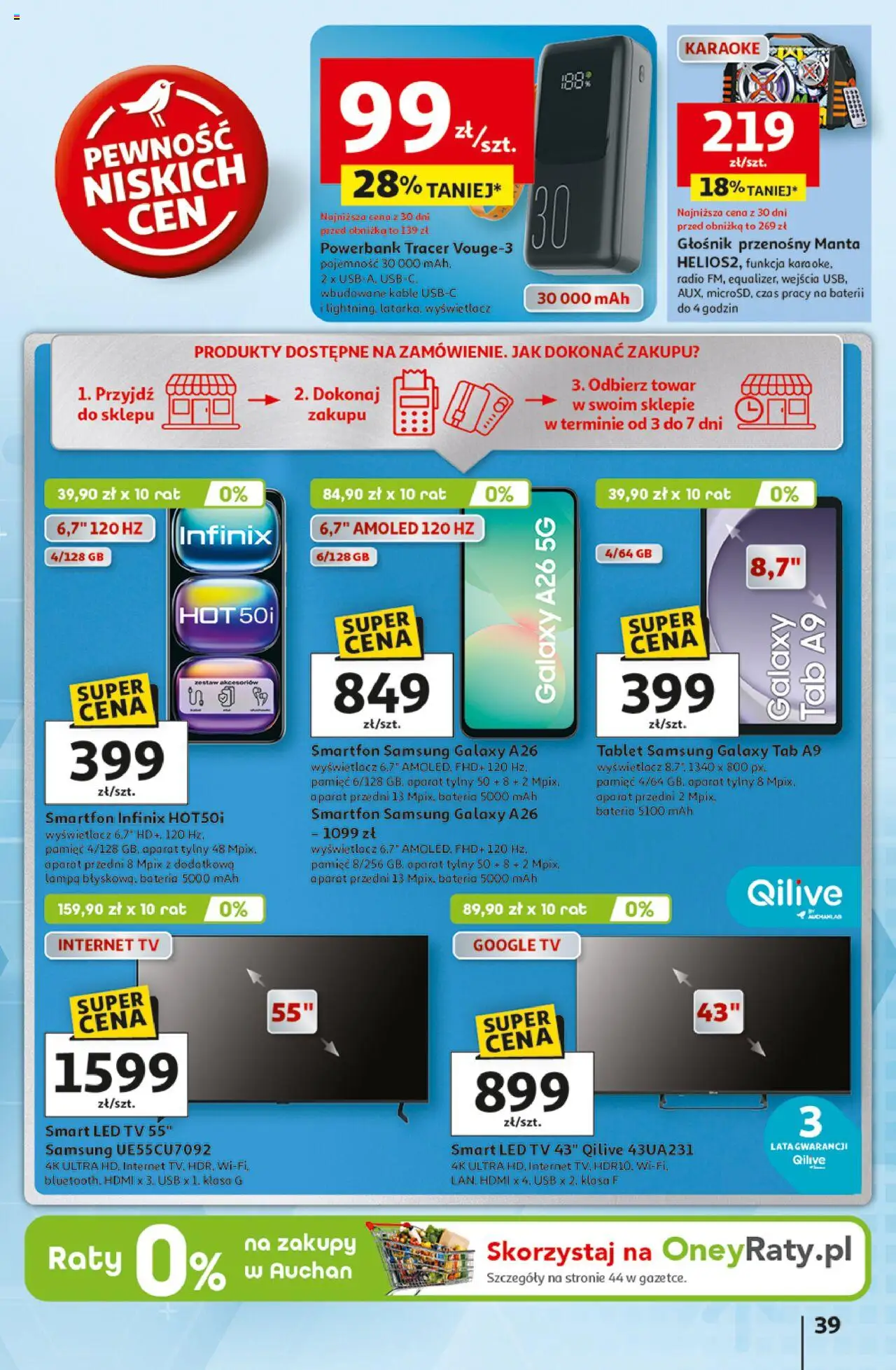 Auchan Gazetka - Pewność niskich cen Hipermarket od 07.08.2025 | Strona: 39 | Produkty: Tablet, Radio, Powerbank, Bateria
