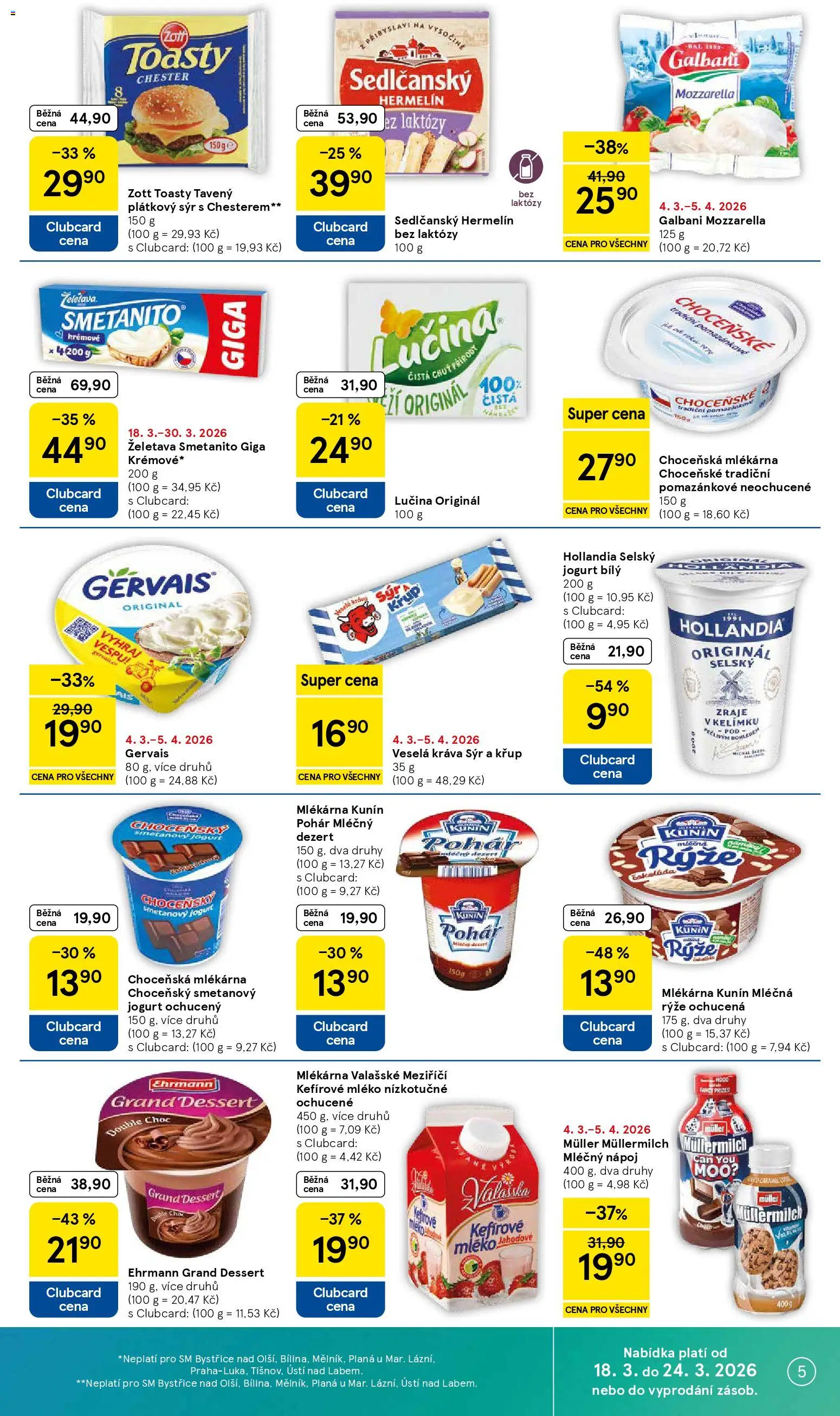Tesco leták - Supermarket od 18.03.2026 | Strana: 5 | Produkty: Kefír, Jogurt, Gervais, Mozzarella