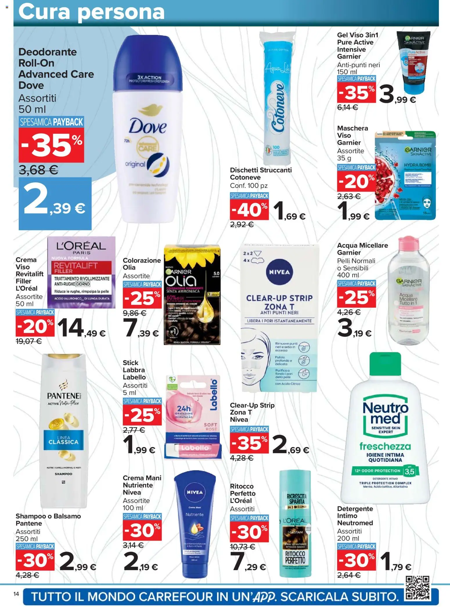 Volantino Carrefour del 15.01.2026 | Pagina: 14 | Prodotti: Balsamo, Crema, Detergente intimo, Acqua