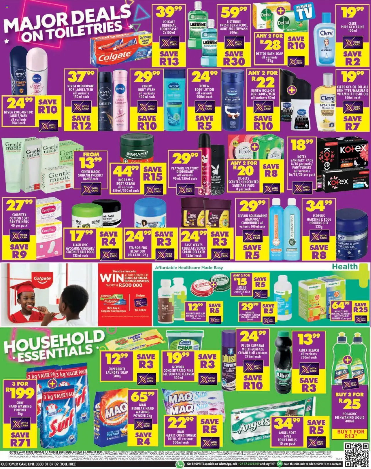 Shoprite Eastern Cape - Major Deals │ valid from 11.08.2025 | Page: 6 | Products: Body cream, Toothpaste, Mouthwash, Lip balm