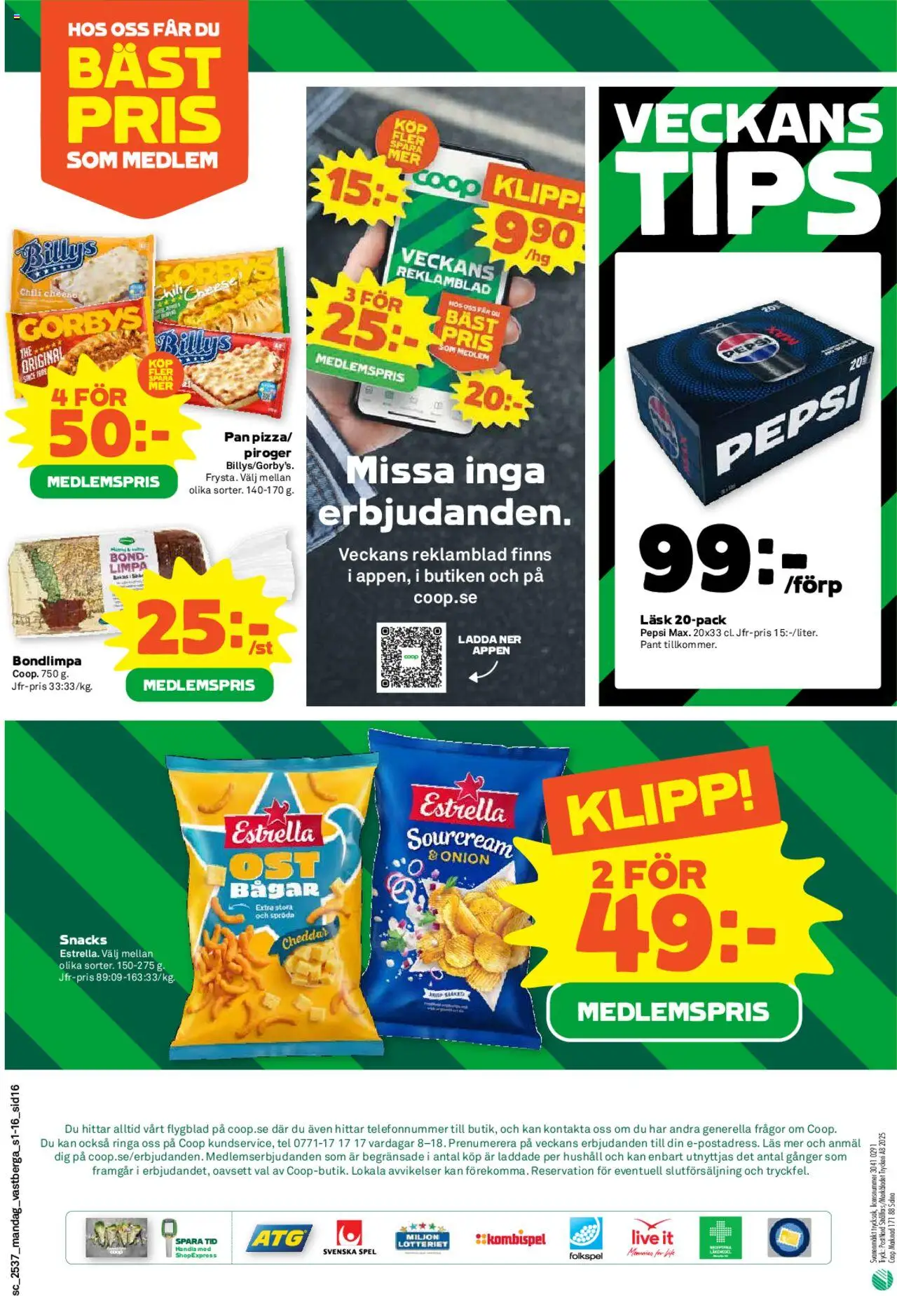Coop Forum reklamblad aktuell från 08.09.2025 | Sida: 16 | Produkter: Cheddar, Pepsi, Chili, Spel