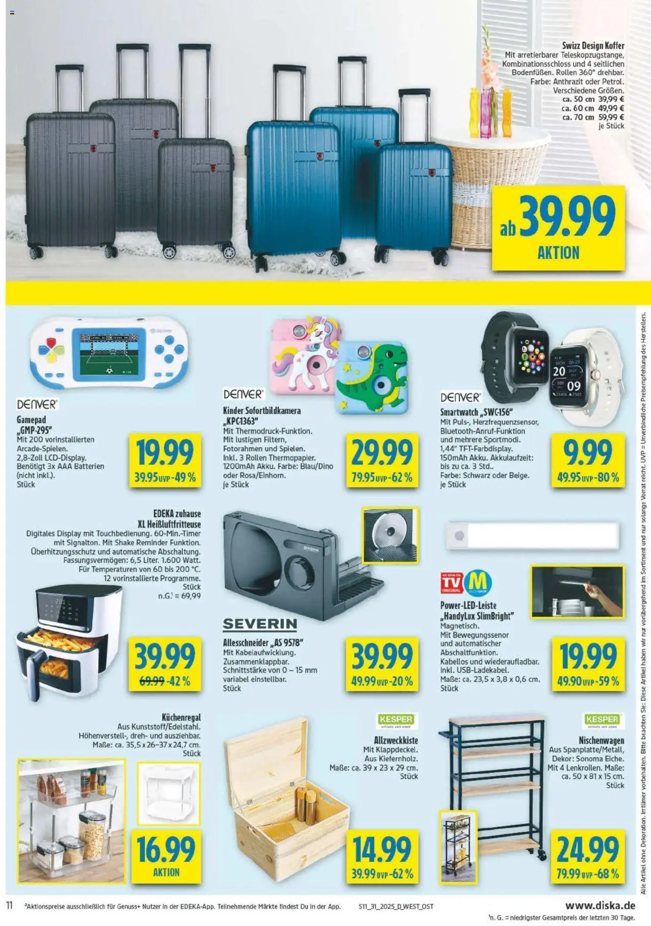 Diska Prospekt 	 - gültig ab dem 28.07.2025 | Seite: 11 | Produkte: Smartwatch, Batterien, Koffer, Heißluftfritteuse