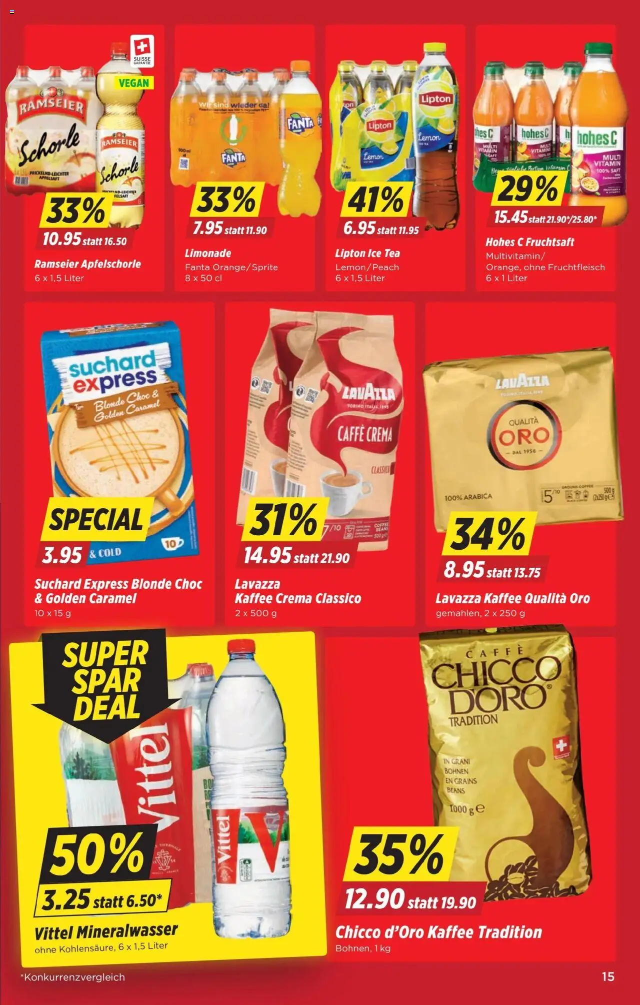 Denner Aktionen ab 27.05.2025 | Seite: 15 | Produkte: Fanta, Mineralwasser, Kaffee, Saft