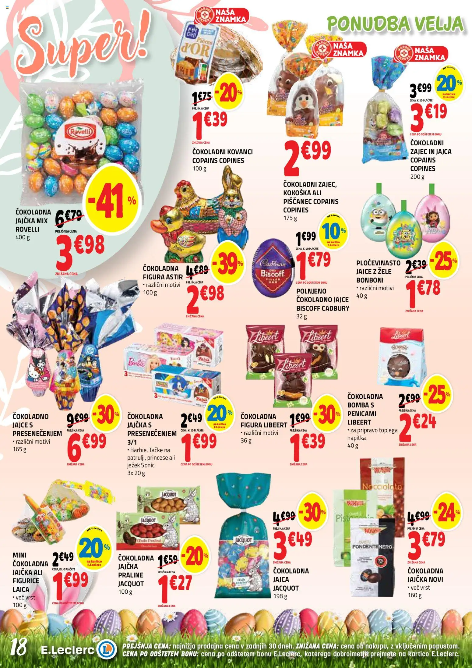 Novi E.leclerc katalog ponudbe – veljaven od 18.03.2026 | Stran: 18 | Izdelki: Bonboni, Jajca