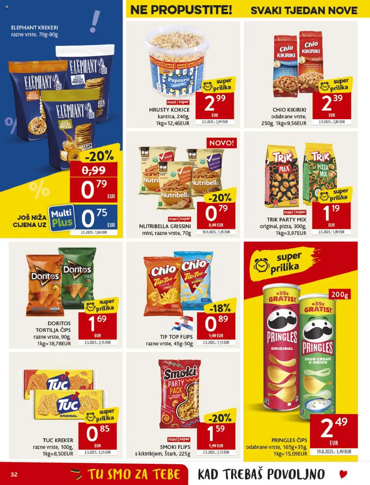 Konzum HR akciós ujság - amely érvényes a következő dátumtól: 08.10.2025 | Oldal: 32 | Termékek: Kréker, Popcorn, Grissini, Pizza