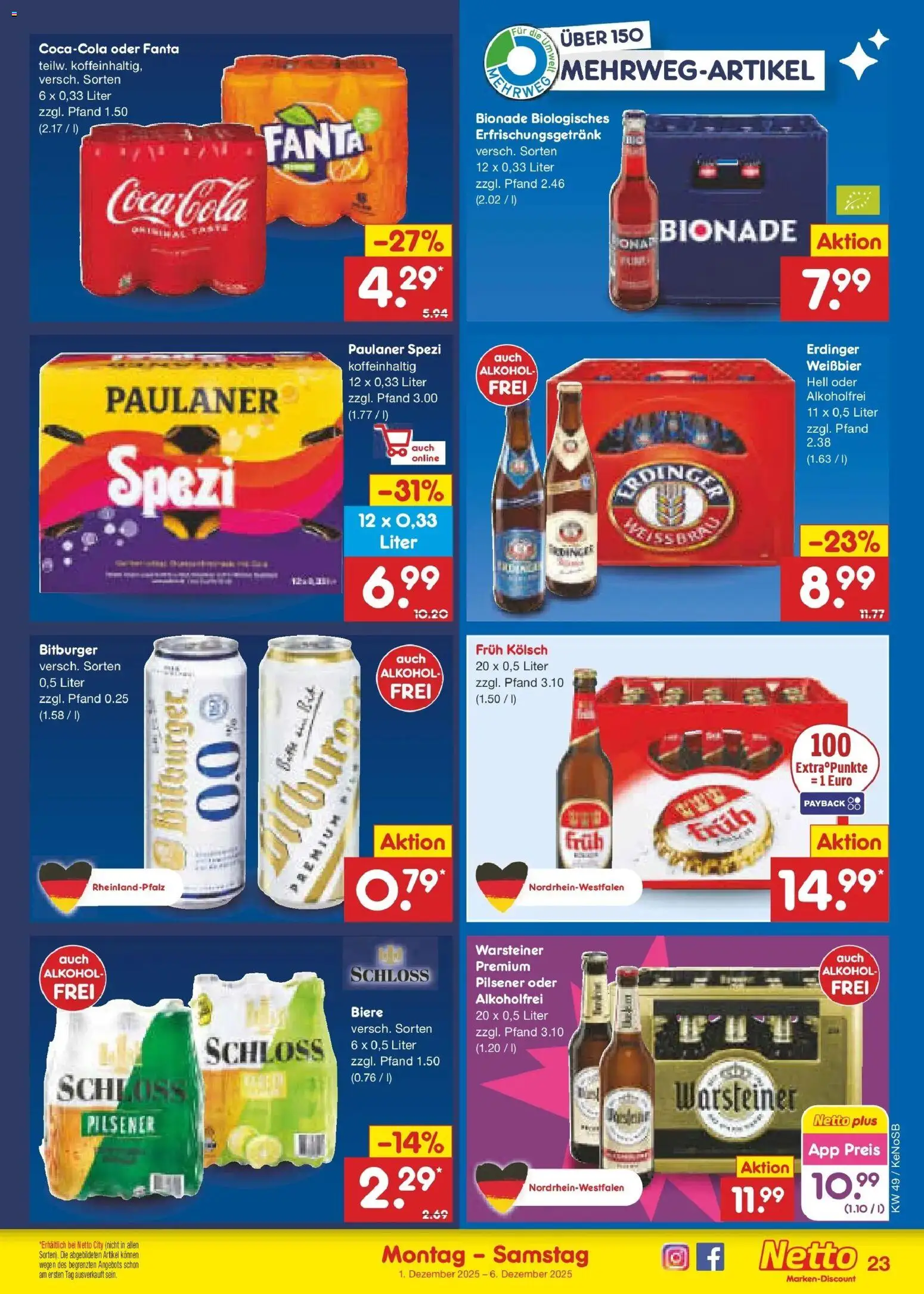 Netto Marken-Discount prospekt Bonn	 – gültig ab 01.12.2025 | Seite: 25 | Produkte: Erdinger, Paulaner spezi, Bionade, Paulaner