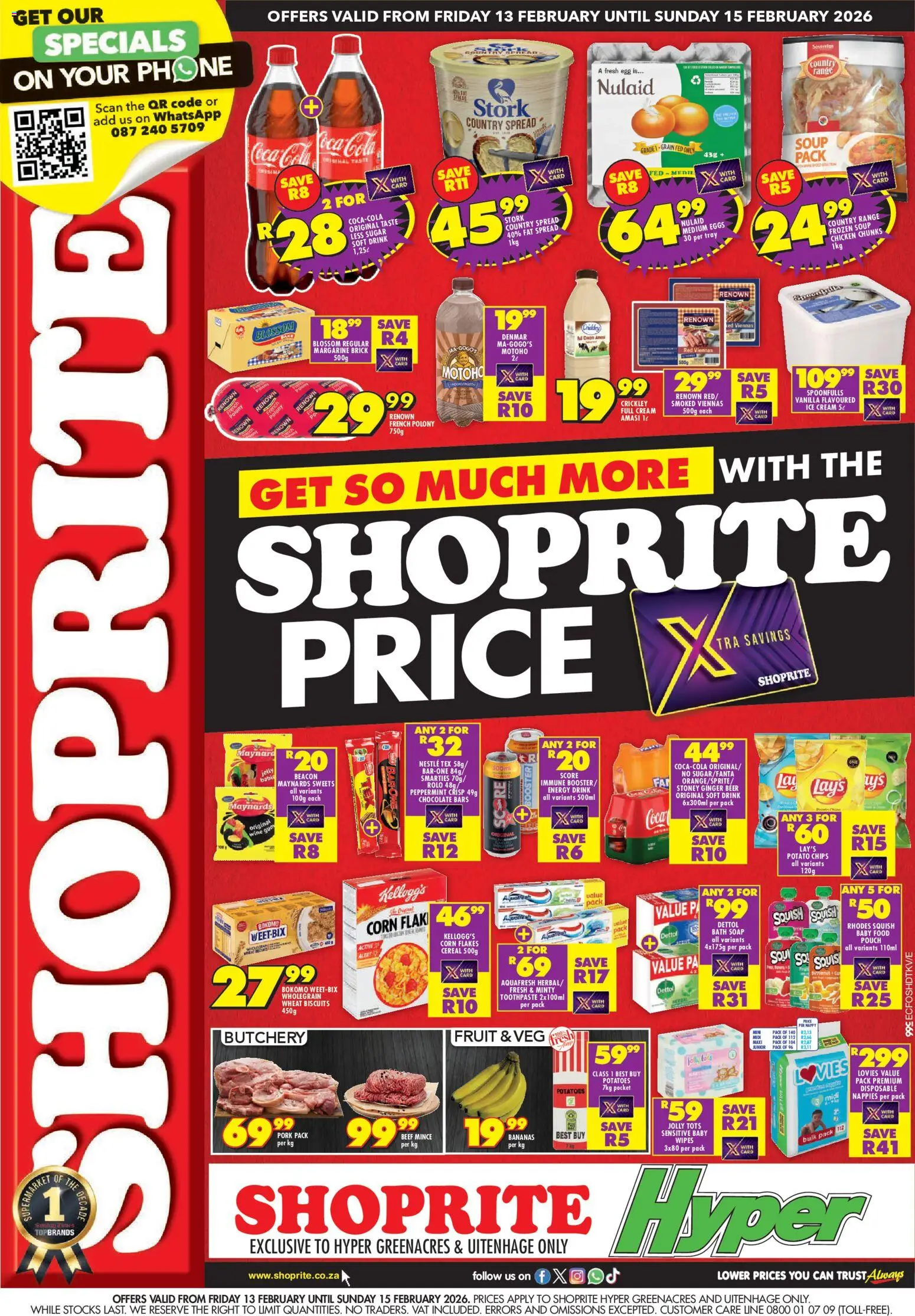 New Shoprite catalogue – valid from 13.02.2026 | Page: 1 | Products: Sweets, Phone, Cream, Ice cream