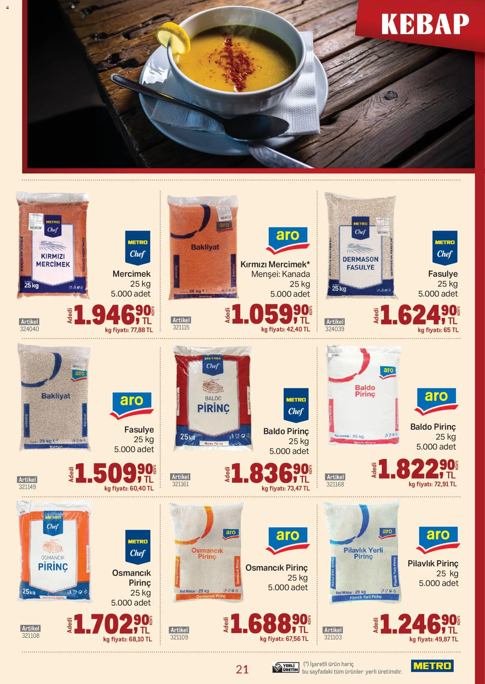 Metro - Kebap Restoranları - 04.03.2026 tarihinden itibaren geçerlidir | Sayfa: 21 | Ürünler: Fasulye, Ravioli, Pirinç