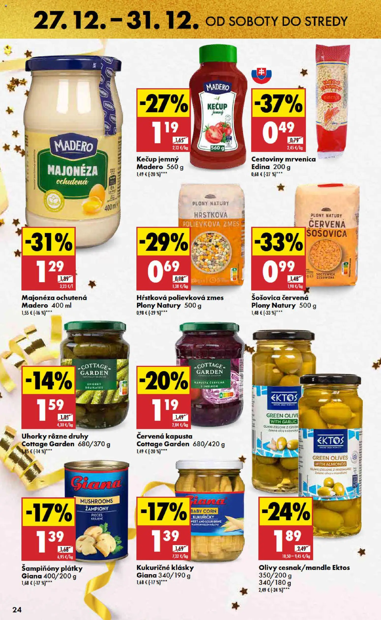 Nové Biedronka akcie – leták je platný od 27.12.2025 | Strana: 24 | Produkty: Cestoviny, Šošovica, Kečup, Uhorky