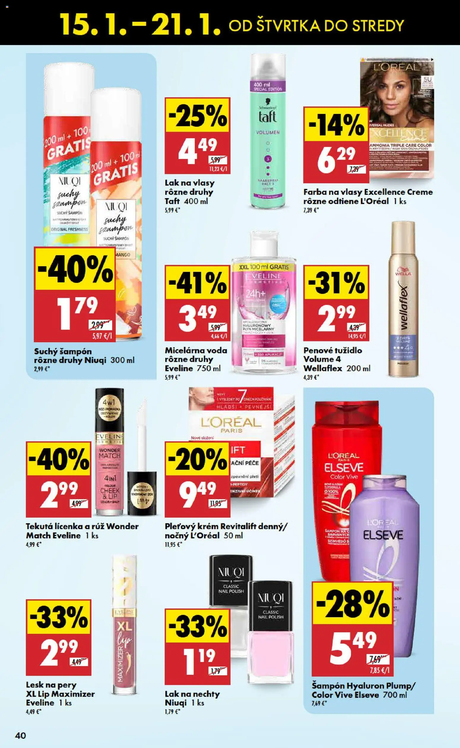 Nové Biedronka akcie – leták je platný od 15.01.2026 | Strana: 40 | Produkty: Lak na nechty, Šampón, Krém, Voda