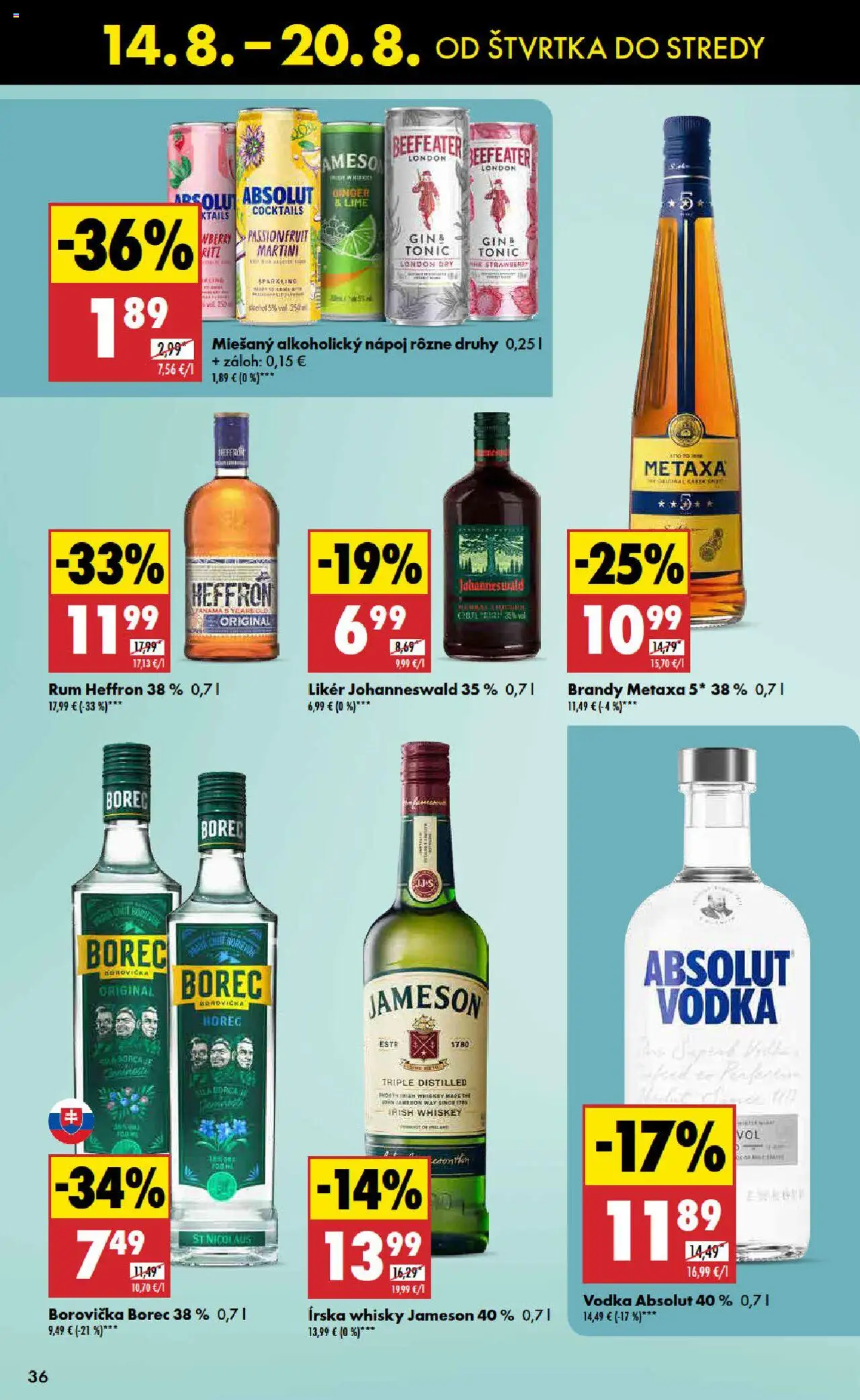 Biedronka leták │ platný od 14.08.2025 | Strana: 36 | Produkty: Beefeater, Gin, Brandy, Whisky