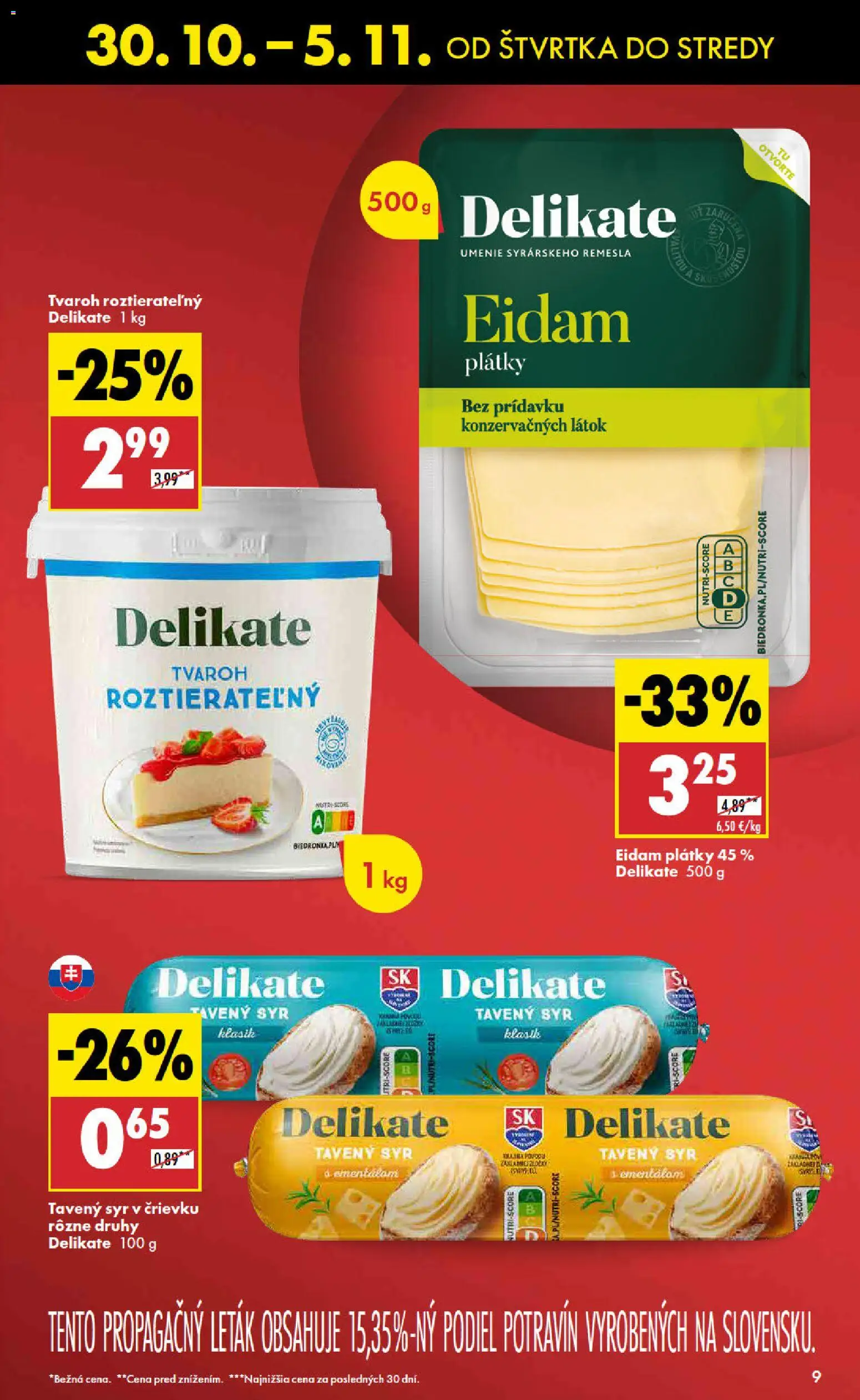 Nové Biedronka akcie – leták je platný od 30.10.2025 | Strana: 9 | Produkty: Syr, Eidam, Tvaroh