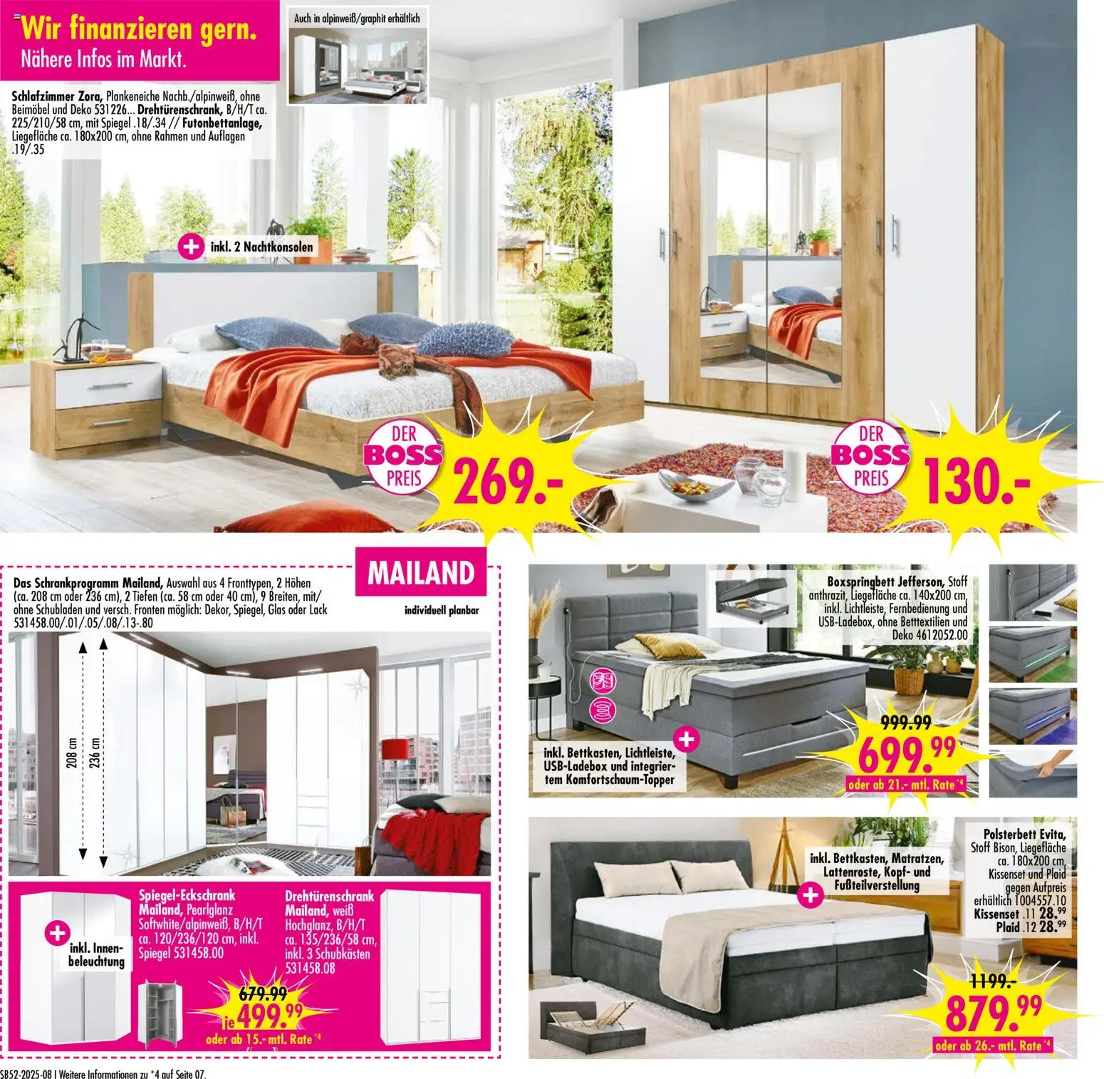 SB Möbel Boss Prospekt 	 – gültig ab 20.12.2025 | Seite: 8 | Produkte: Drehtürenschrank, Boxspringbett, Polsterbett, Spiegel