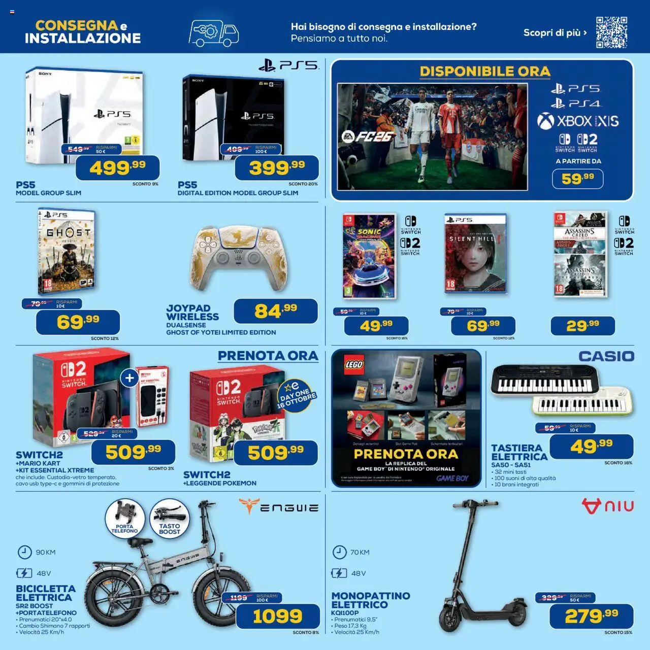 Volantino Euronics del 25.09.2025 | Pagina: 10 | Prodotti: Bicicletta, Tastiera, Cavo, Xbox