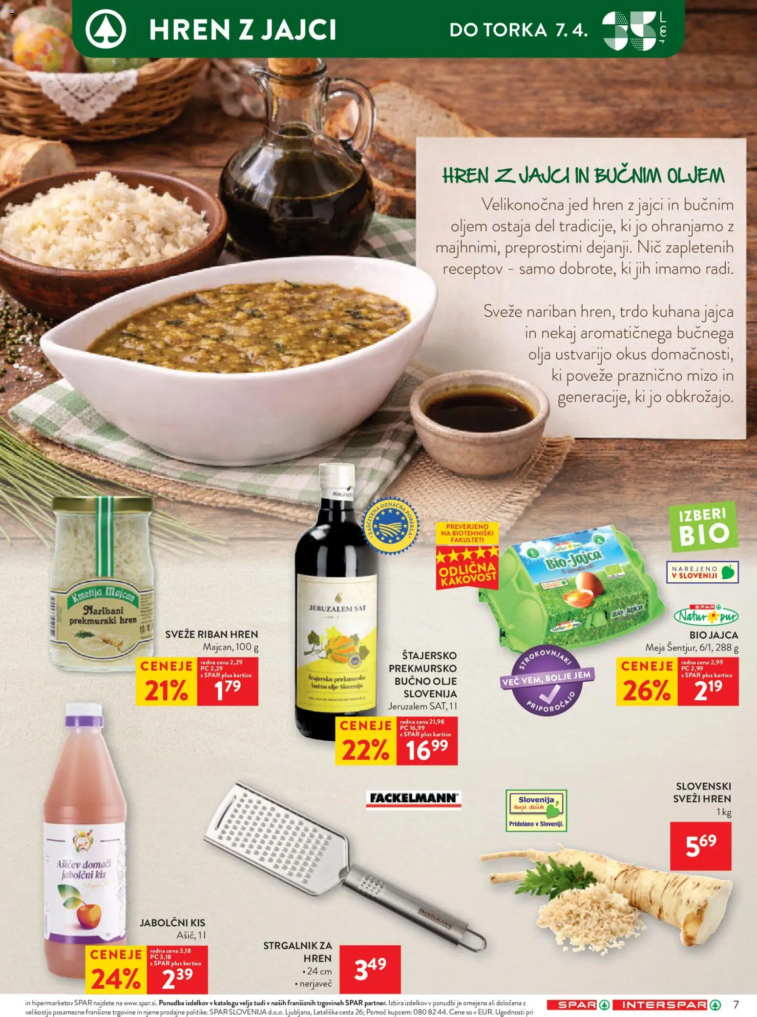 Novi Spar katalog ponudbe – veljaven od 01.04.2026 | Stran: 7 | Izdelki: Kis, Jabolčni kis, Jajca, Olje