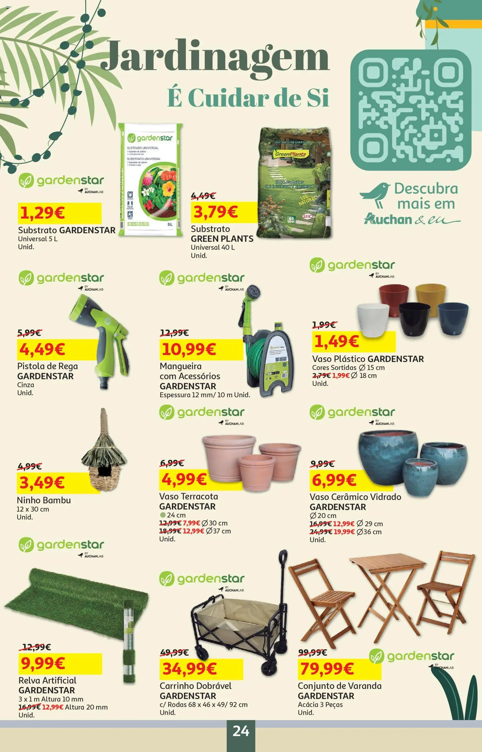 Auchan - Festa das Marcas │ válido de 03.03.2026 | Página: 24 | Produtos: Relva artificial, Mangueira, Vaso