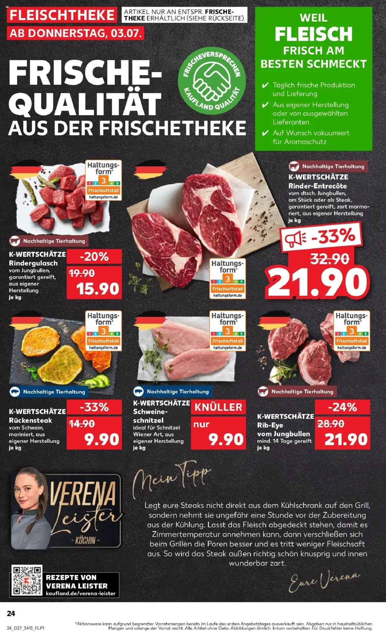 Kaufland prospekt Radebeul	 - gültig ab dem 03.07.2025 | Seite: 24 | Produkte: Rindergulasch, Theke, Kühlschrank, Steak