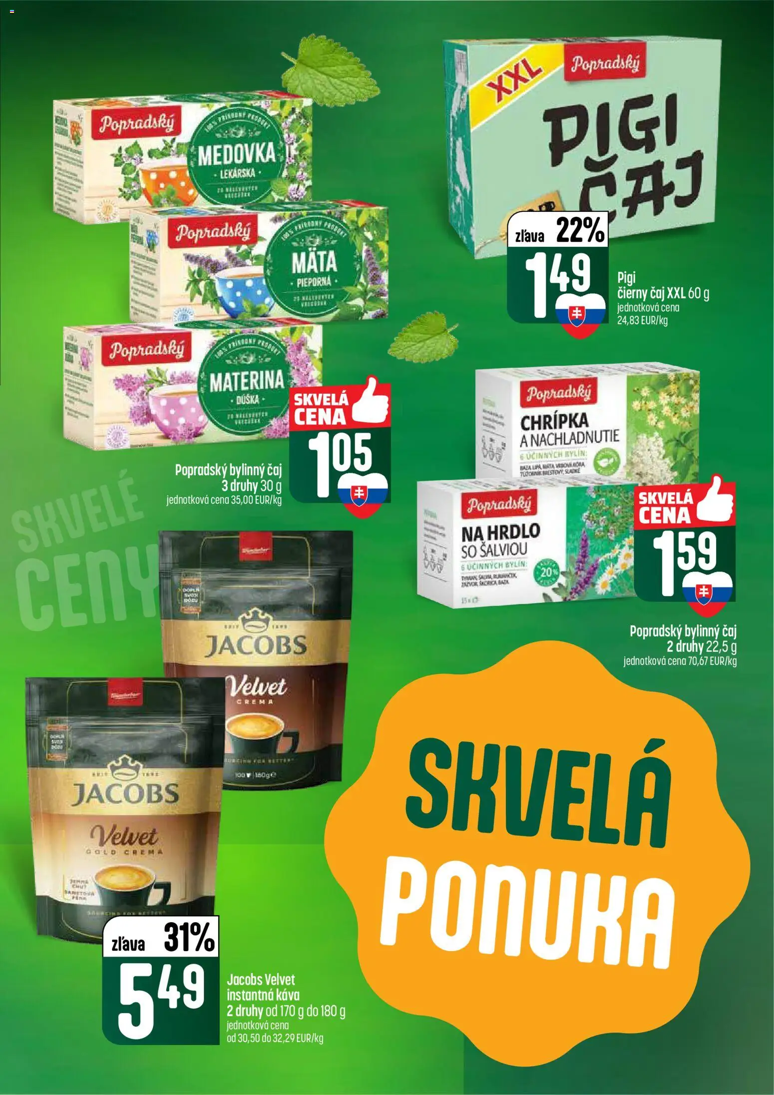 Nové COOP Jednota akcie – leták je platný od 09.04.2026 | Strana: 45 | Produkty: Jacobs Velvet, Káva, Čaj