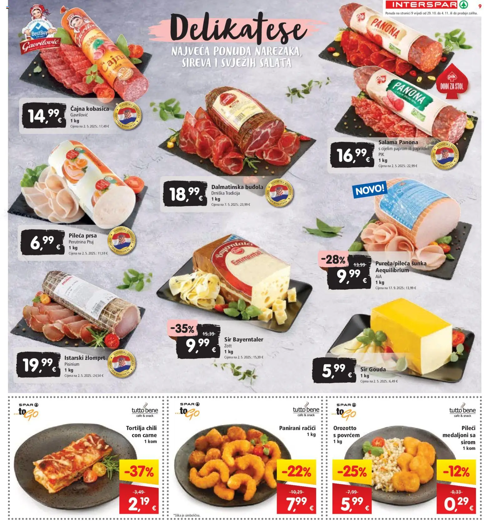 Interspar katalog | vrijedi od 29.10.2025 | Stranica: 9 | Proizvodi: Sir, Salama, Buđola, Pileća prsa