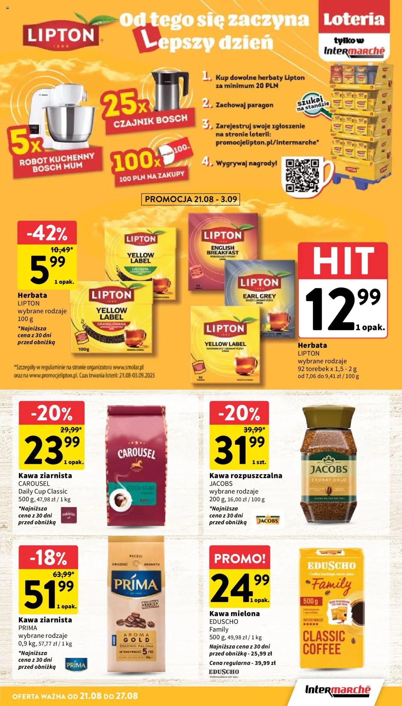 Intermarche Gazetka od 21.08.2025 | Strona: 23 | Produkty: Czajnik, Kawa rozpuszczalna, Herbata lipton, Herbata