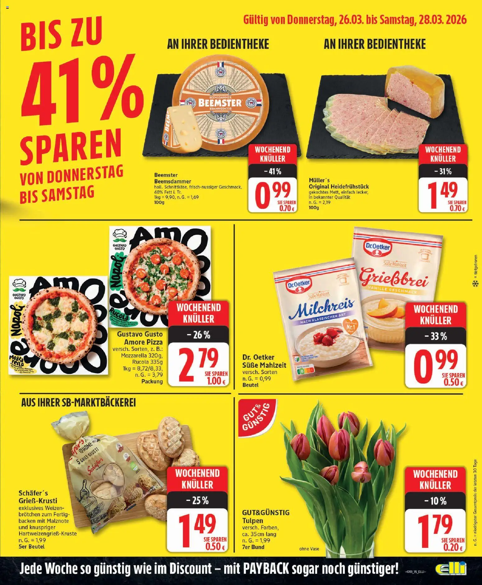 Elli Markt Prospekt Schloß Holte – gültig ab 23.03.2026 | Seite: 15 | Produkte: Mozzarella, Rucola, Vase, Pizza