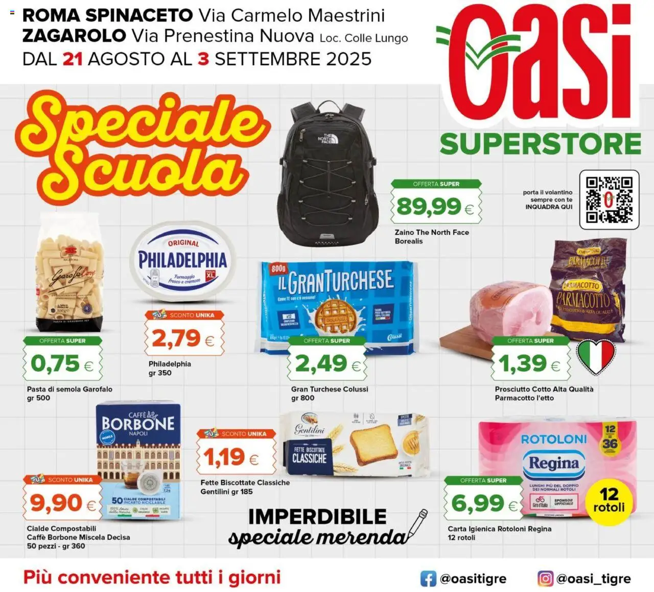 Volantino Oasi del 21.08.2025 | Pagina: 1 | Prodotti: Prosciutto, Pasta, The, Fette biscottate