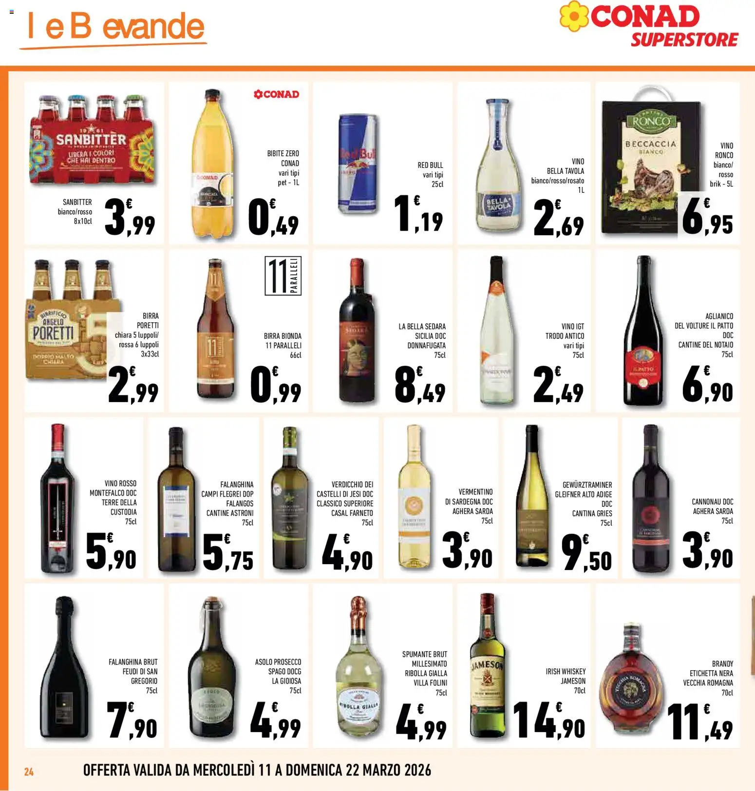 Volantino Conad del 11.03.2026 | Pagina: 24 | Prodotti: Prosecco, Bibite, Vino rosso, Brandy