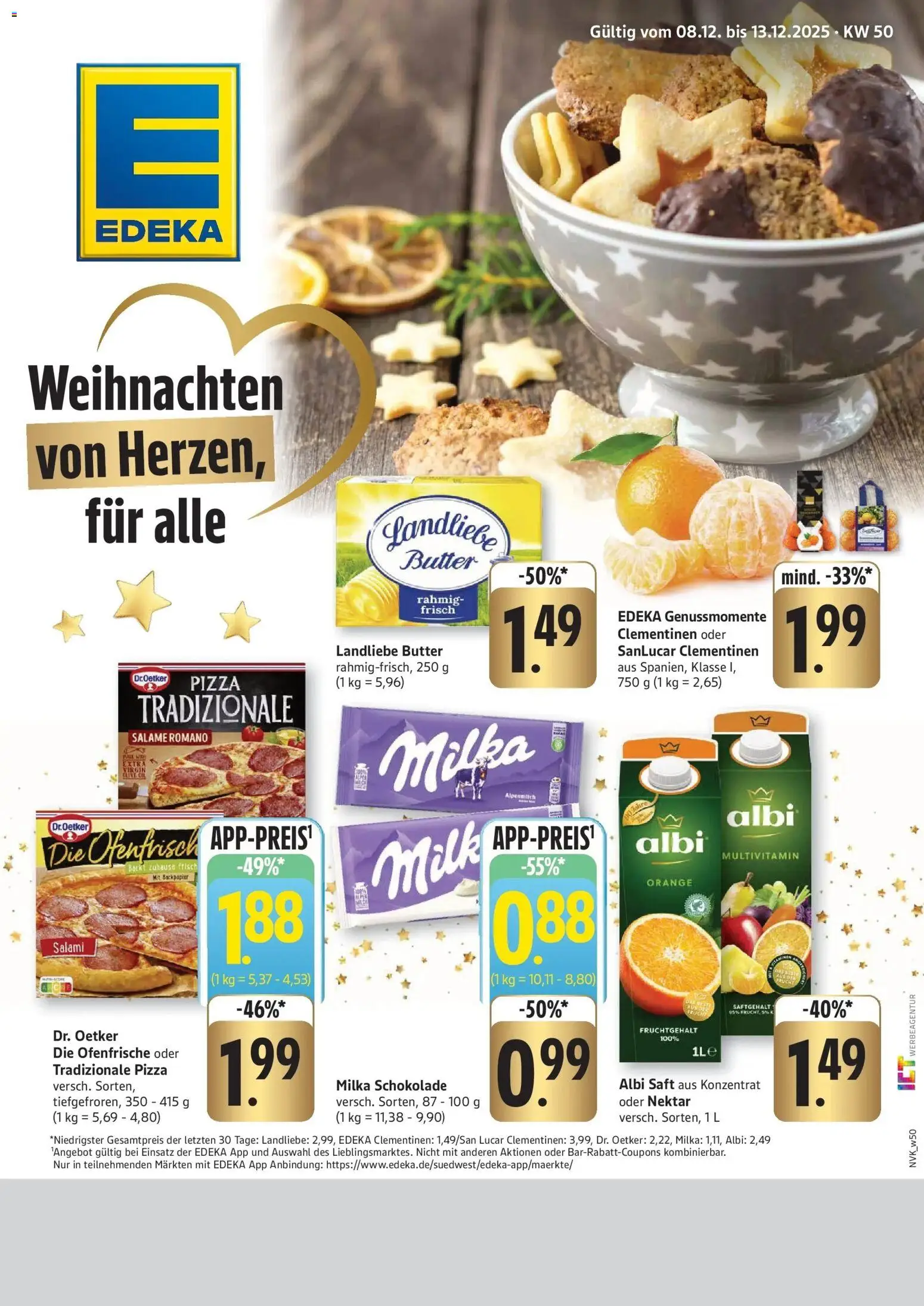 Edeka prospekt Mainz-Finthen	 – gültig ab 08.12.2025 | Seite: 1 | Produkte: Butter, Milka, Salami, Pizza
