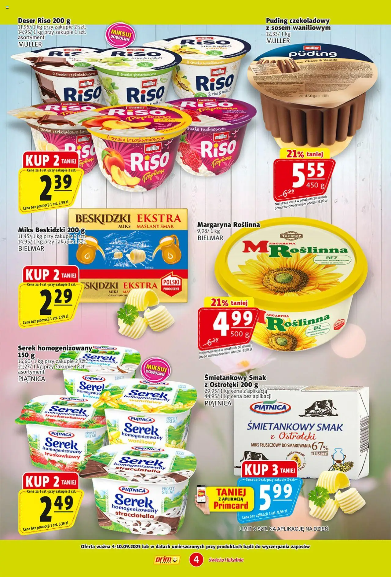 Prim Market Gazetka od 04.09.2025 | Strona: 4 | Produkty: Serek homogenizowany, Serek, Margaryna