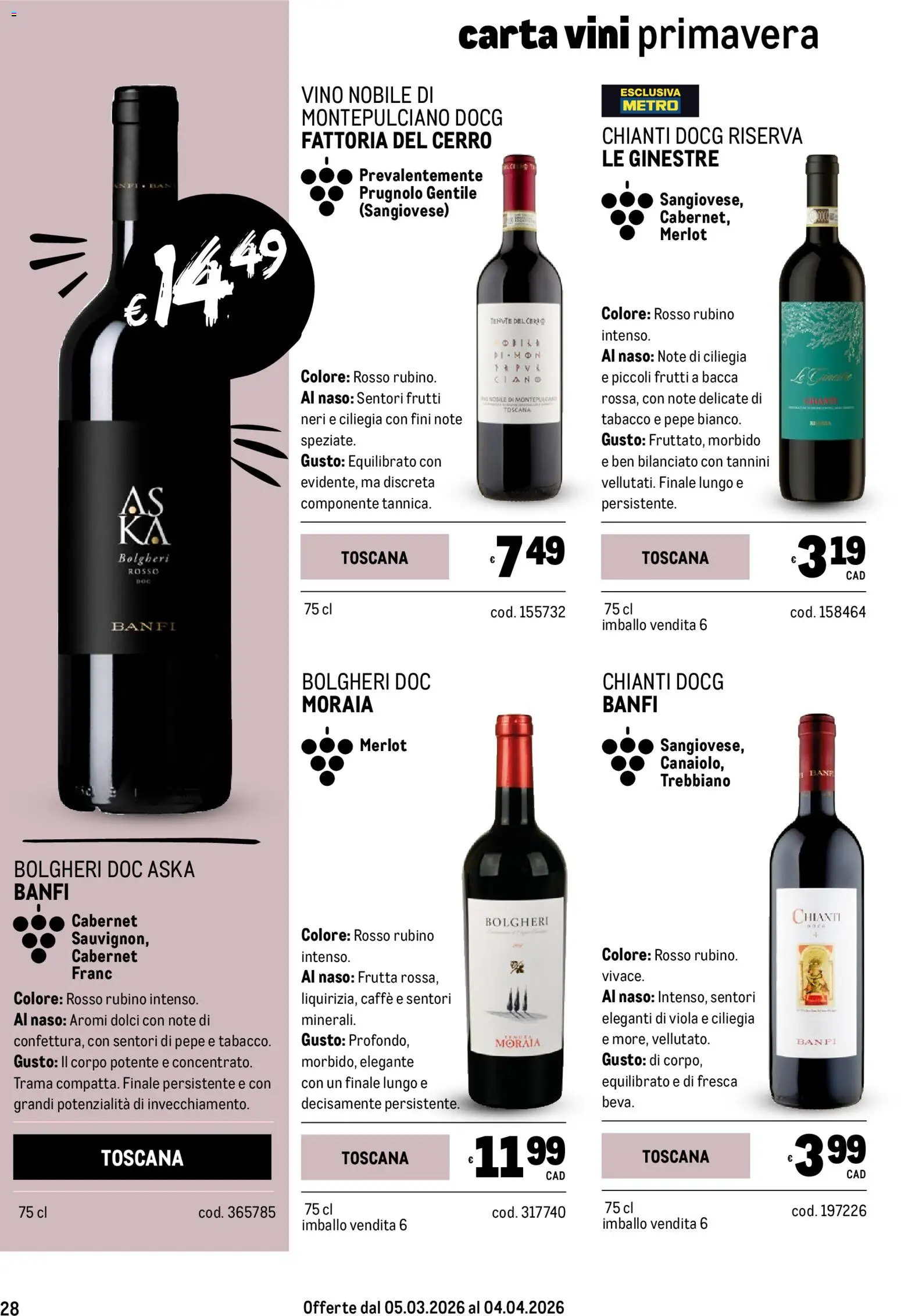 Volantino Metro del 05.03.2026 | Pagina: 28 | Prodotti: Caffè, Frutta, Pepe, Vino