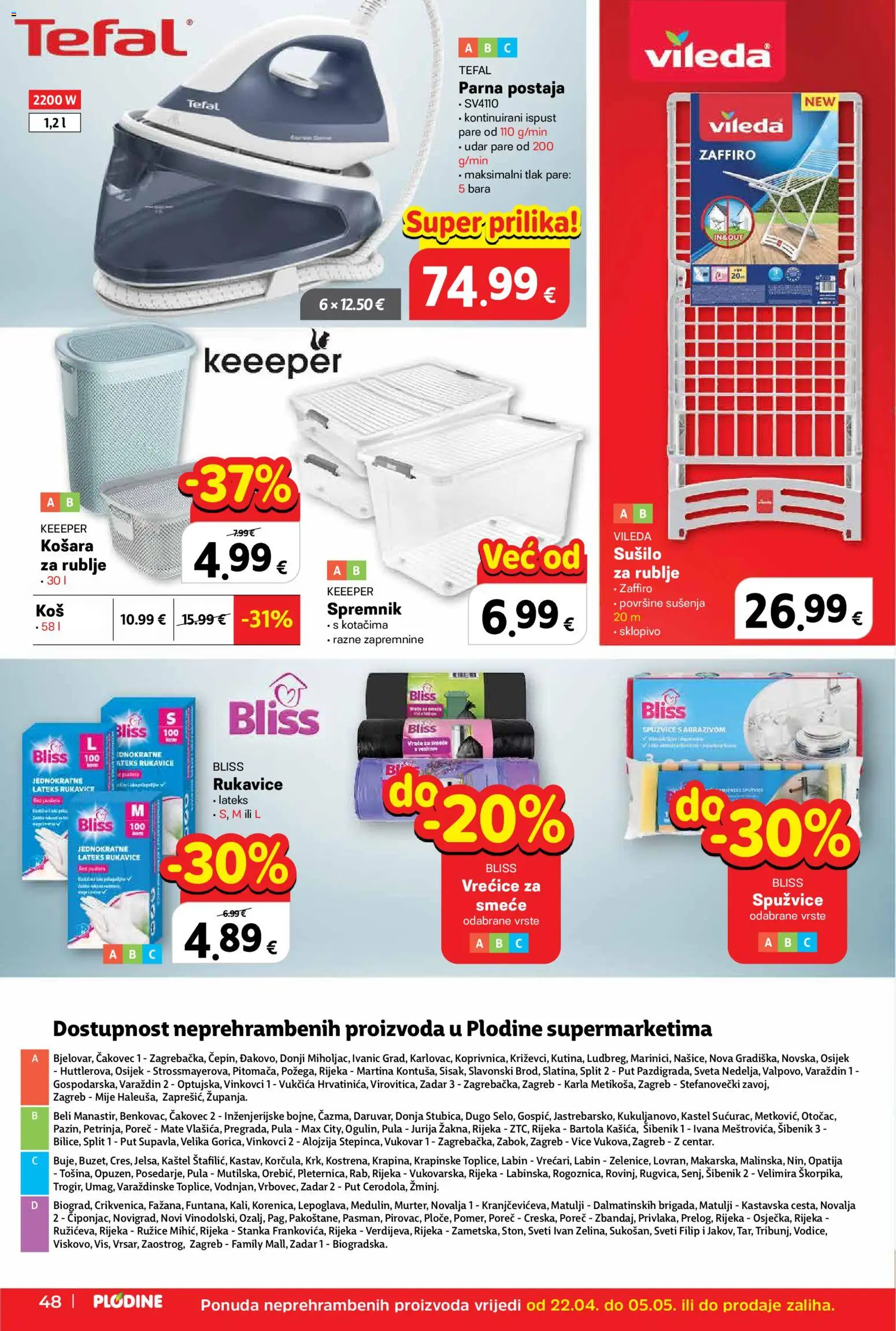 Plodine katalog | vrijedi od 22.04.2026 | Stranica: 48 | Proizvodi: Parna postaja, Rukavice, Sušilo za rublje, Vileda