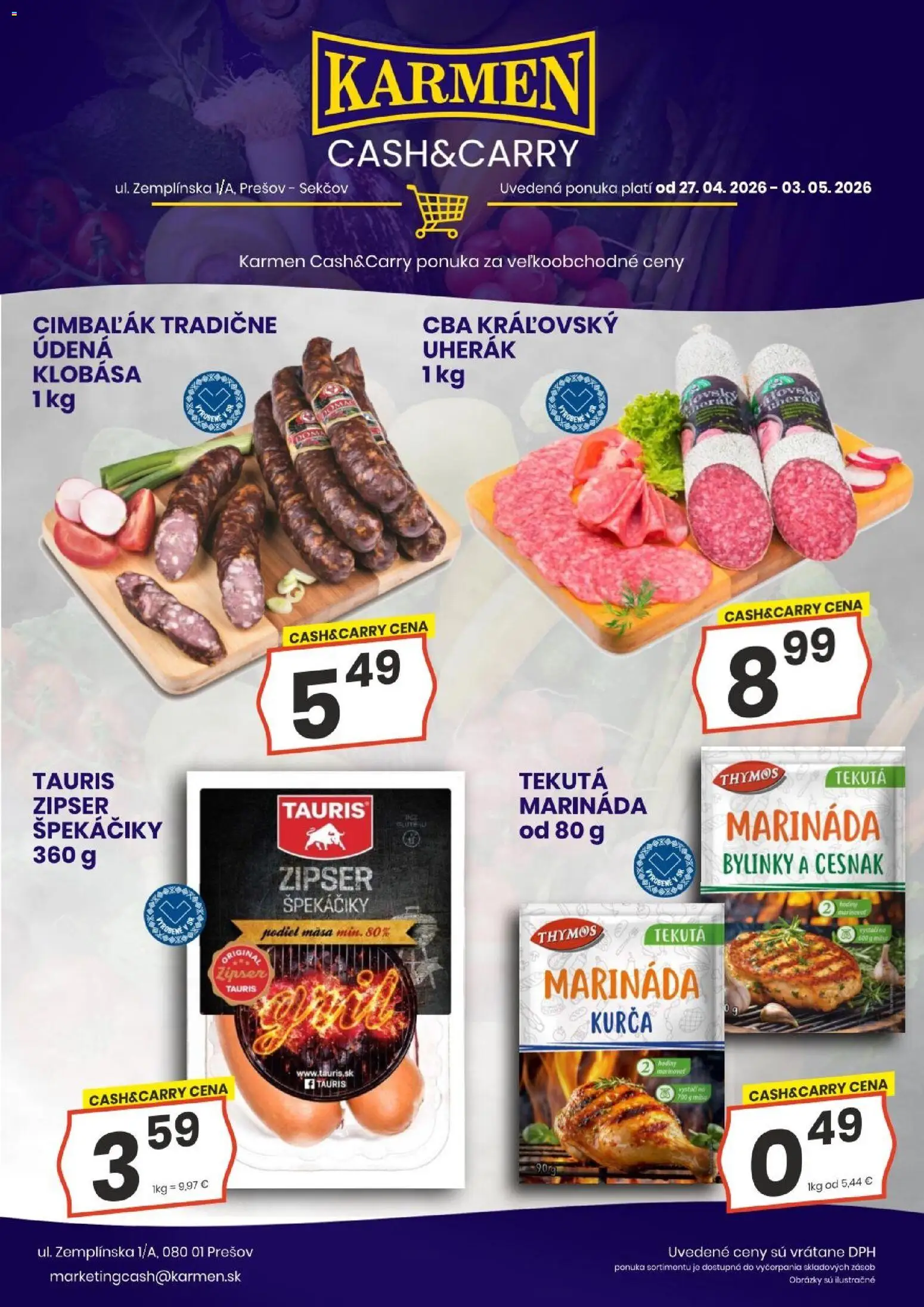 Nové KARMEN CBA akcie – leták je platný od 27.04.2026 | Strana: 6 | Produkty: Hodiny, Klobása, Cesnak, Kurča