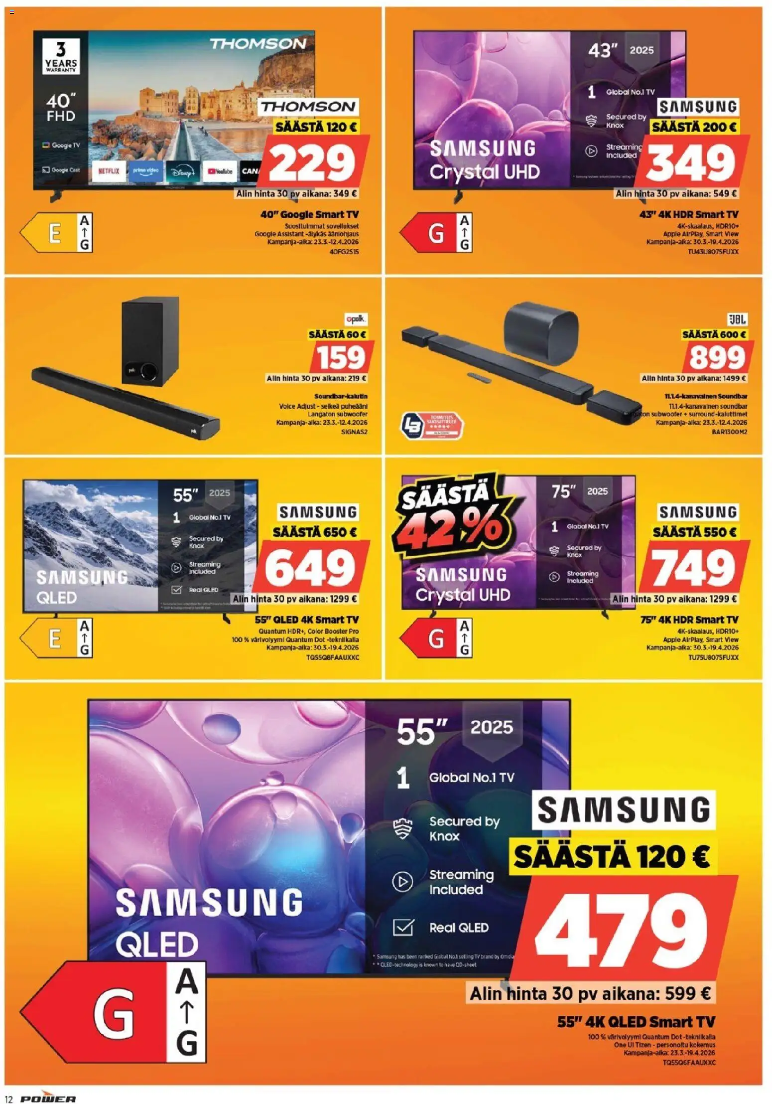Power tarjoukset – voimassa 21.04.2026 alkaen | Sivu: 12 | Tuotteet: Soundbar, TV, Video