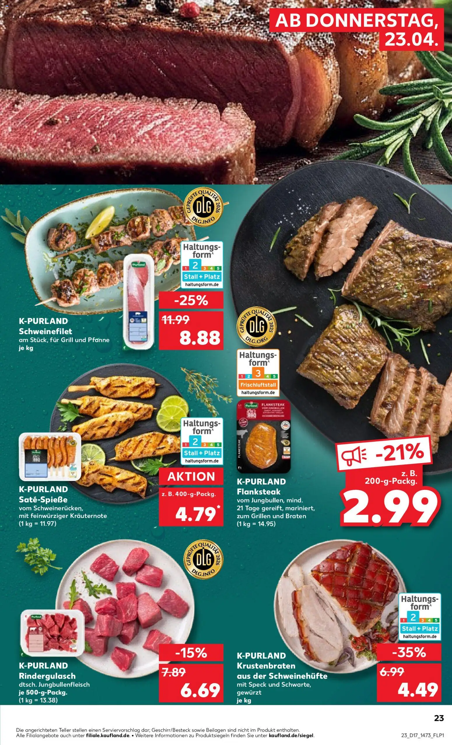 Kaufland Prospekt Berlin	 – gültig ab 23.04.2026 | Seite: 23 | Produkte: Grill, Rindergulasch, Krustenbraten, Schweinefilet