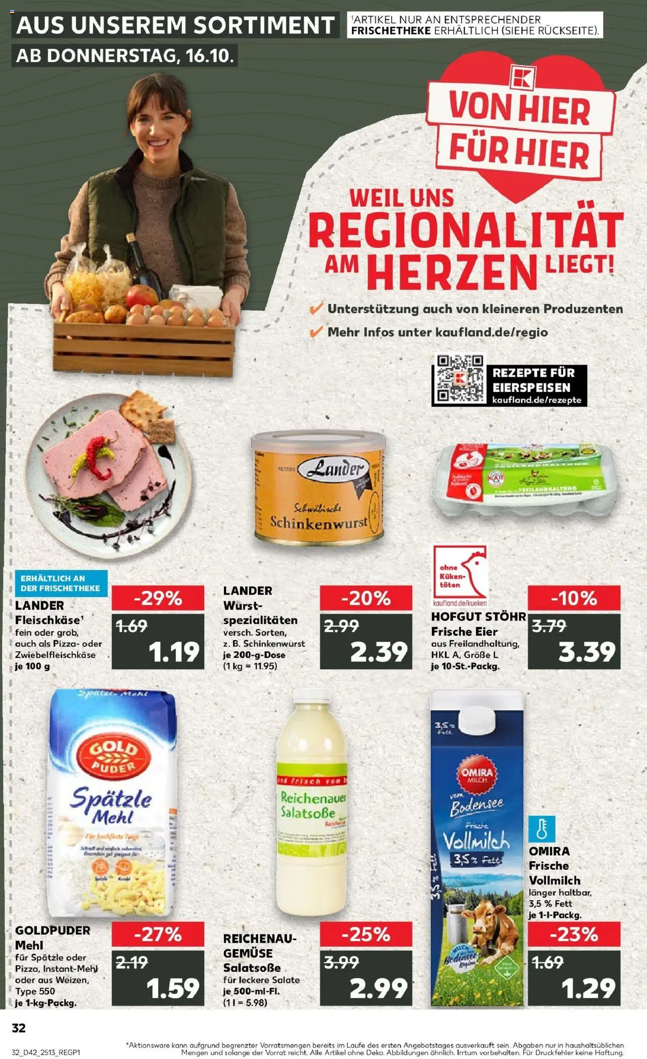 Kaufland prospekt Bad Saulgau	 – gültig ab 19.10.2025 | Seite: 32 | Produkte: Mehl, Milch, Gemüse, Pizza