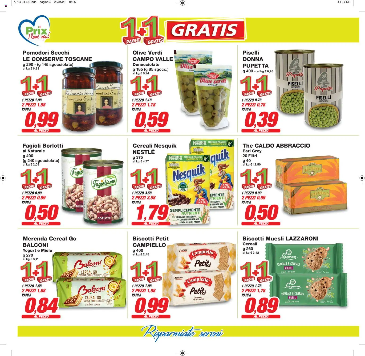 Volantino Prix del 03.02.2026 | Pagina: 4 | Prodotti: Biscotti, Olive, Piselli, Miele