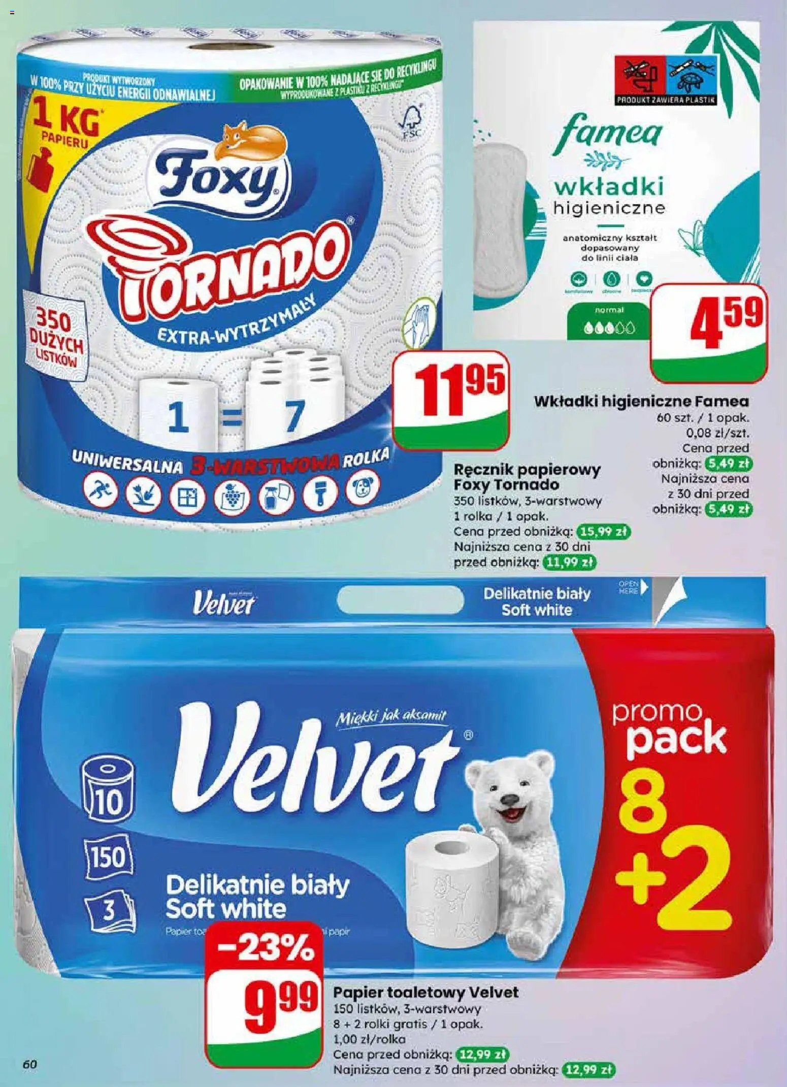 Dino gazetka od 11.03.2026 | Strona: 60 | Produkty: Papier toaletowy, Rolki, Wkładki higieniczne, Ręcznik papierowy