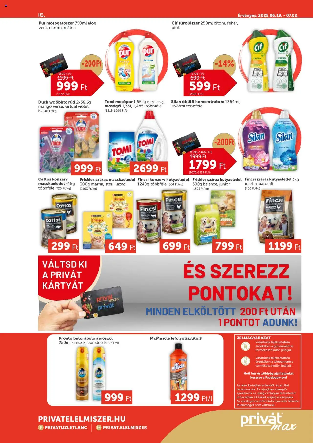 PRIVÁT akciós ujság - amely érvényes a következő dátumtól: 19.06.2025 | Oldal: 16 | Termékek: Málna, Öblítő, WC, Mosogatószer