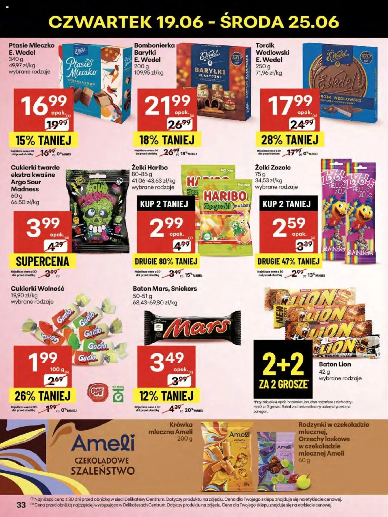 Delikatesy Centrum Gazetka od 19.06.2025 | Strona: 33 | Produkty: Żelki haribo, Krowka, Baton, Orzechy