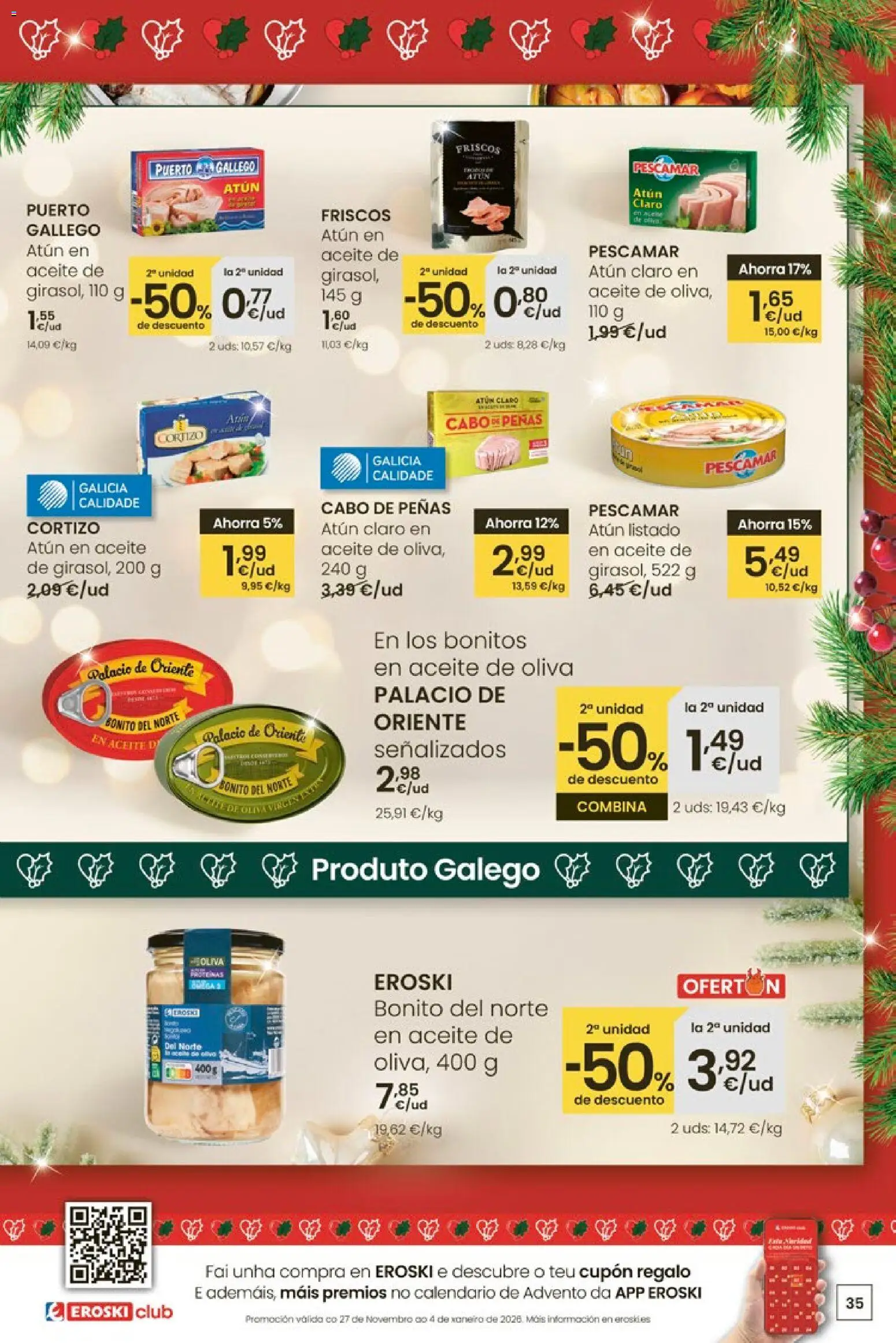 Eroski - Nadal │ válido desde el 18.12.2025 | Página: 35 | Productos: Aceite, Aceite de oliva, Atún claro