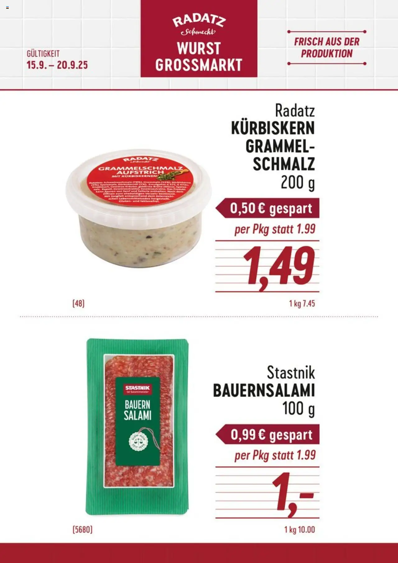 Radatz Angebote 	 gültig ab 15.09.2025 | Seite: 1 | Produkte: Wurst, Dolce gusto kapszula, Salami