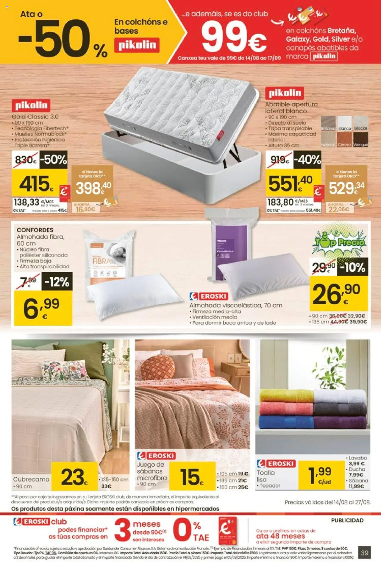 Eroski - Ofertons para conquistarte │ válido desde el 14.08.2025 | Página: 39 | Productos: Té, Almohada, Lavabo, Ducha
