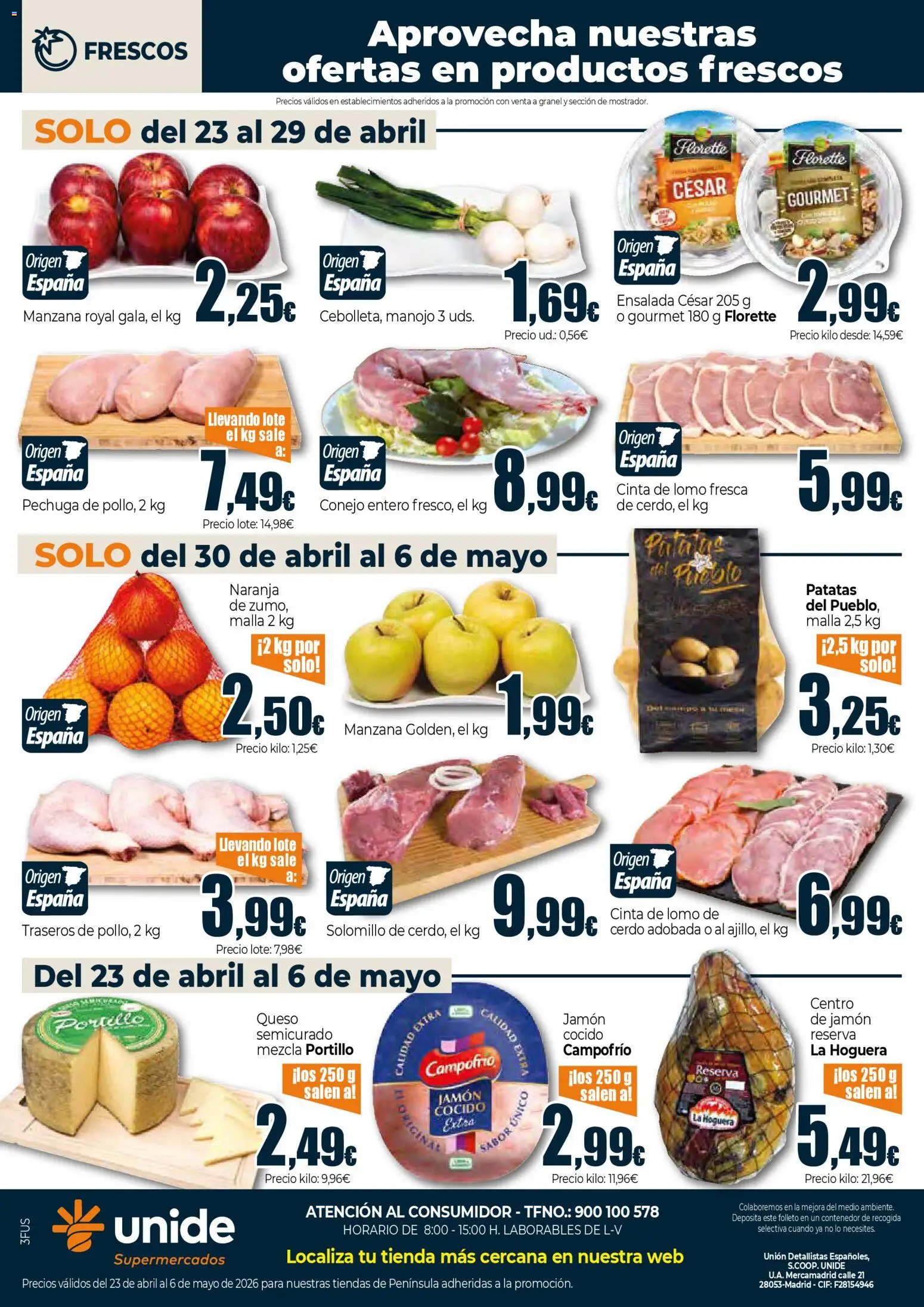 Unide - Supermercados │ válido desde el 23.04.2026 | Página: 8 | Productos: Queso, Jamón, Cerdo, Manzana