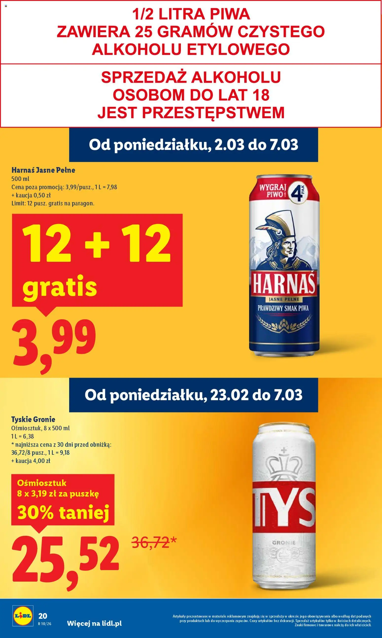 Lidl gazetka od 02.03.2026 | Strona: 20 | Produkty: Tyskie, Harnaś, Piwo