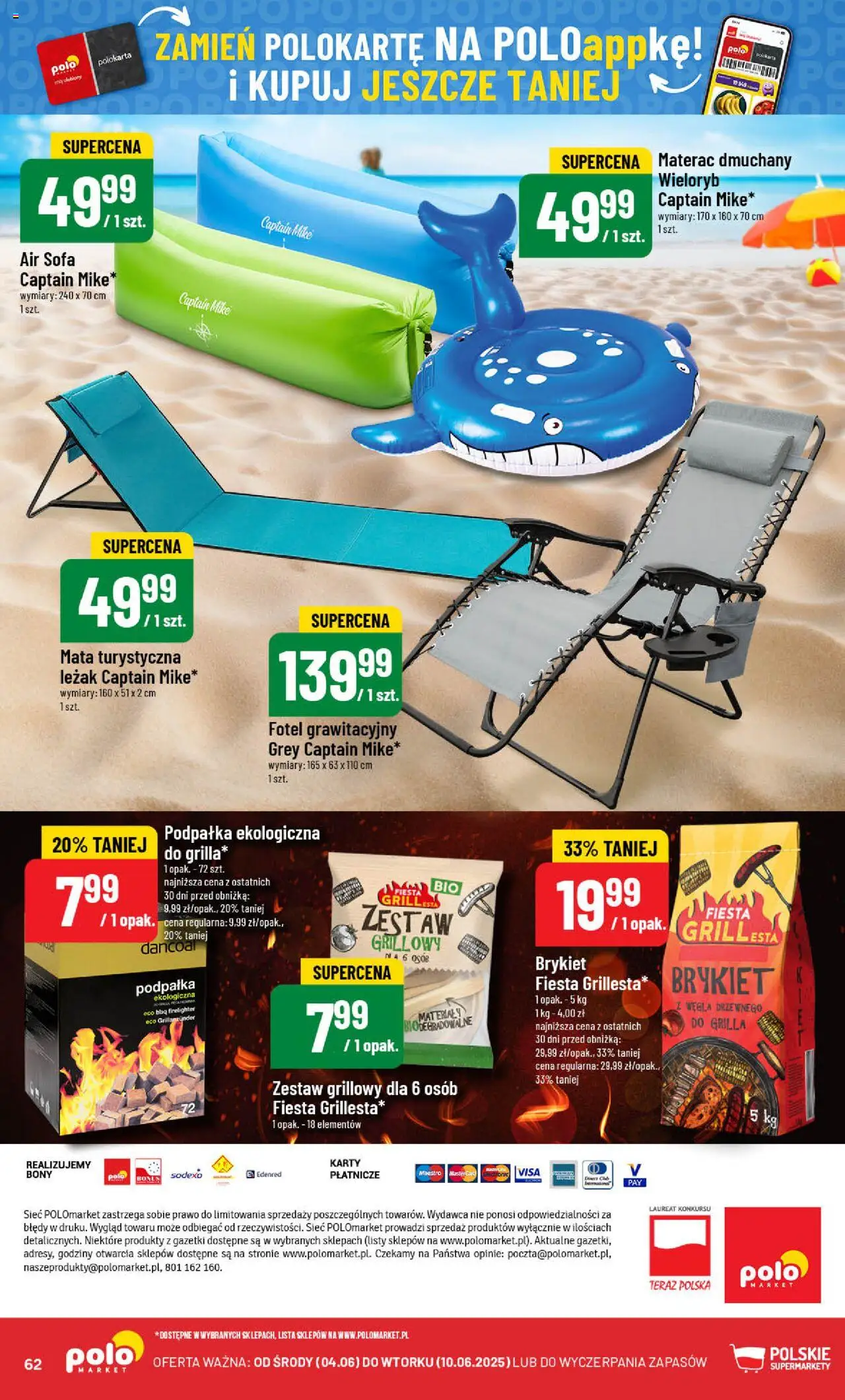 POLOmarket Gazetka od 04.06.2025 | Strona: 62 | Produkty: Grill, Materac, Fotel, Leżak