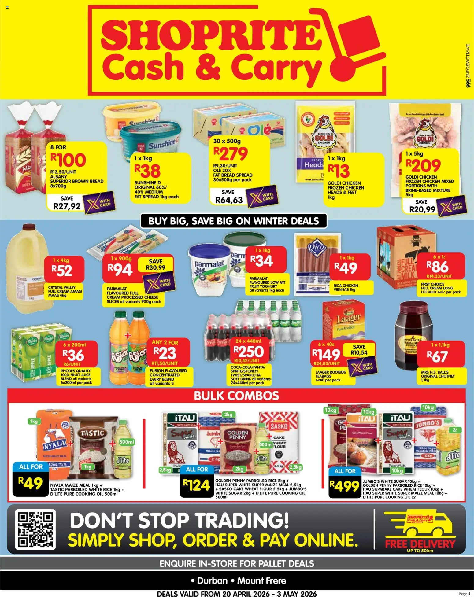 New Shoprite catalogue – valid from 20.04.2026 | Page: 1 | Products: Maize meal, Fat spread, Fruit, Sugar