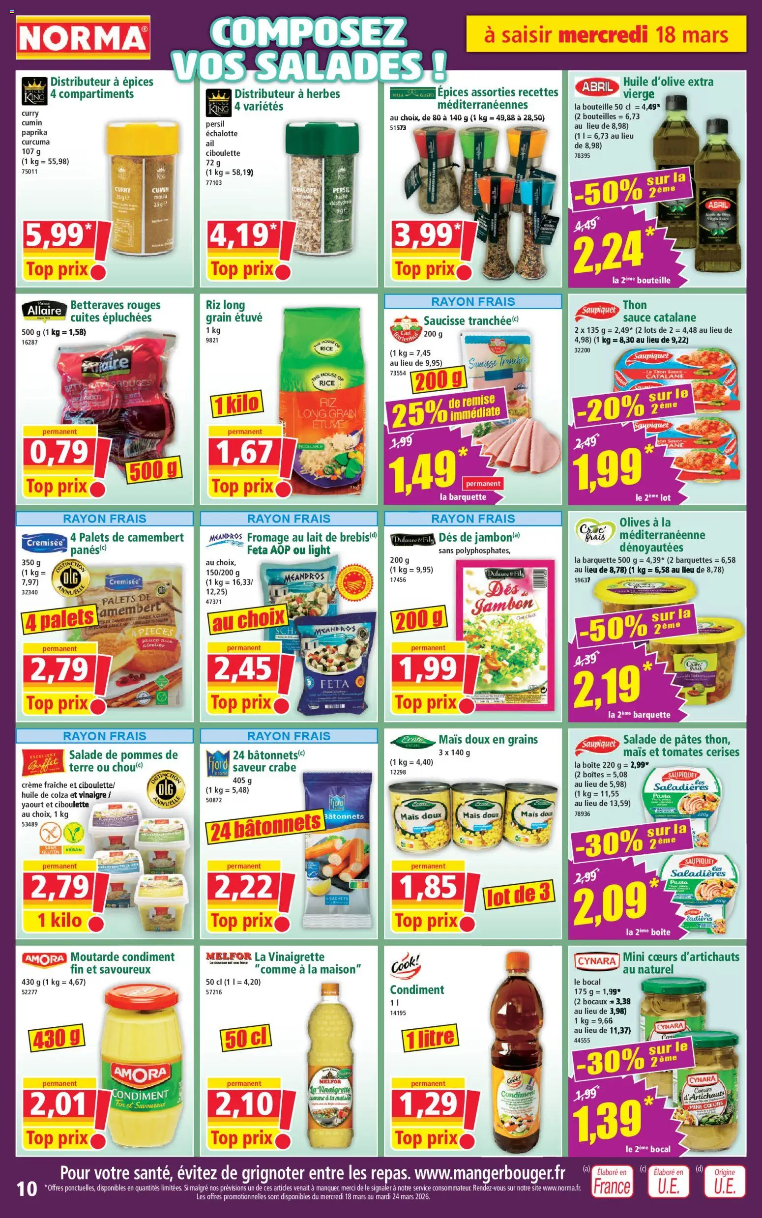 {H1} | Page: 10 | Produits: Huile, Vinaigre, Jambon, Riz