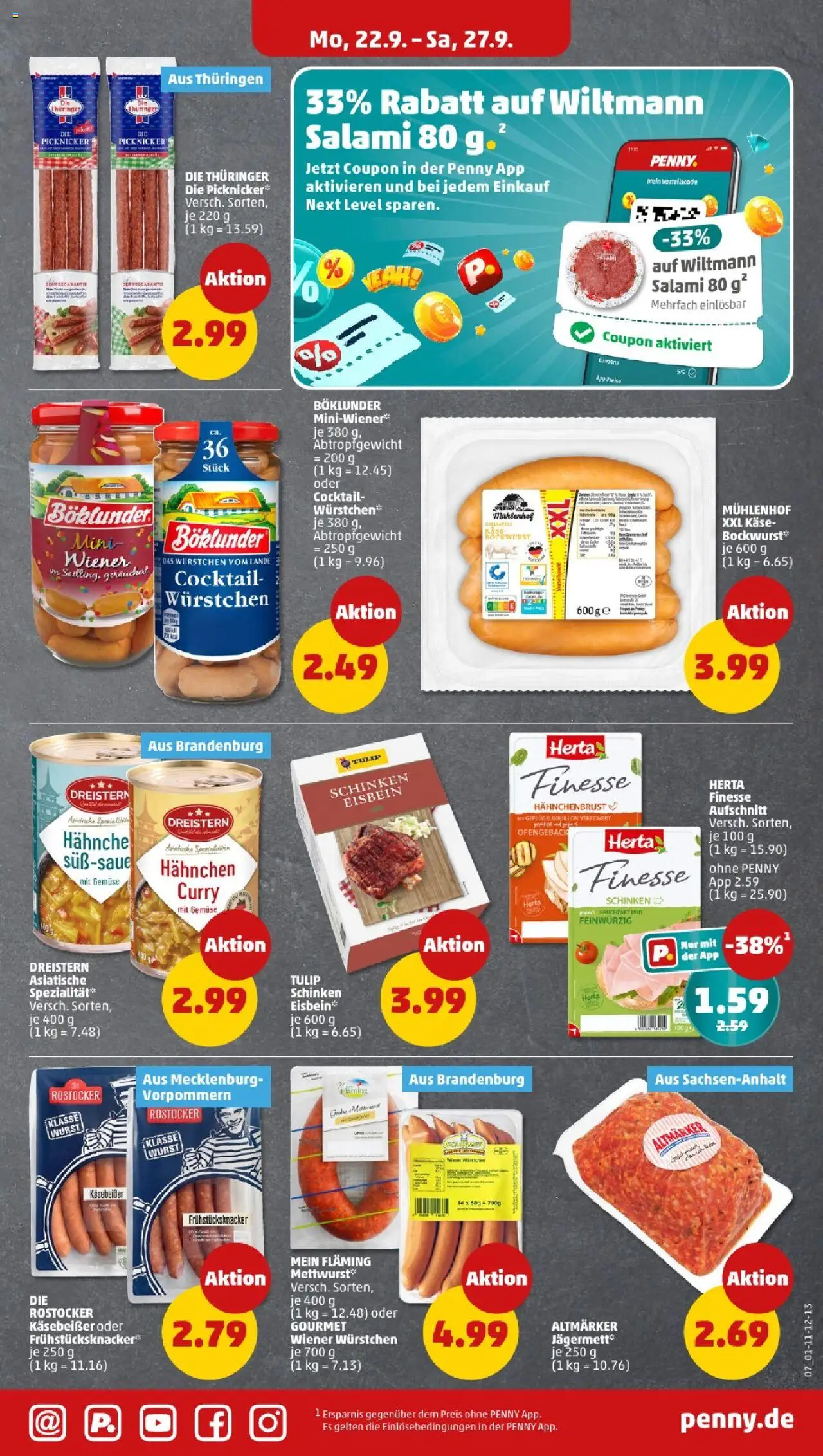 Penny - Berlin – gültig ab 22.09.2025 | Seite: 9 | Produkte: Bockwurst, Hahnchen, Gemüse, Schinken