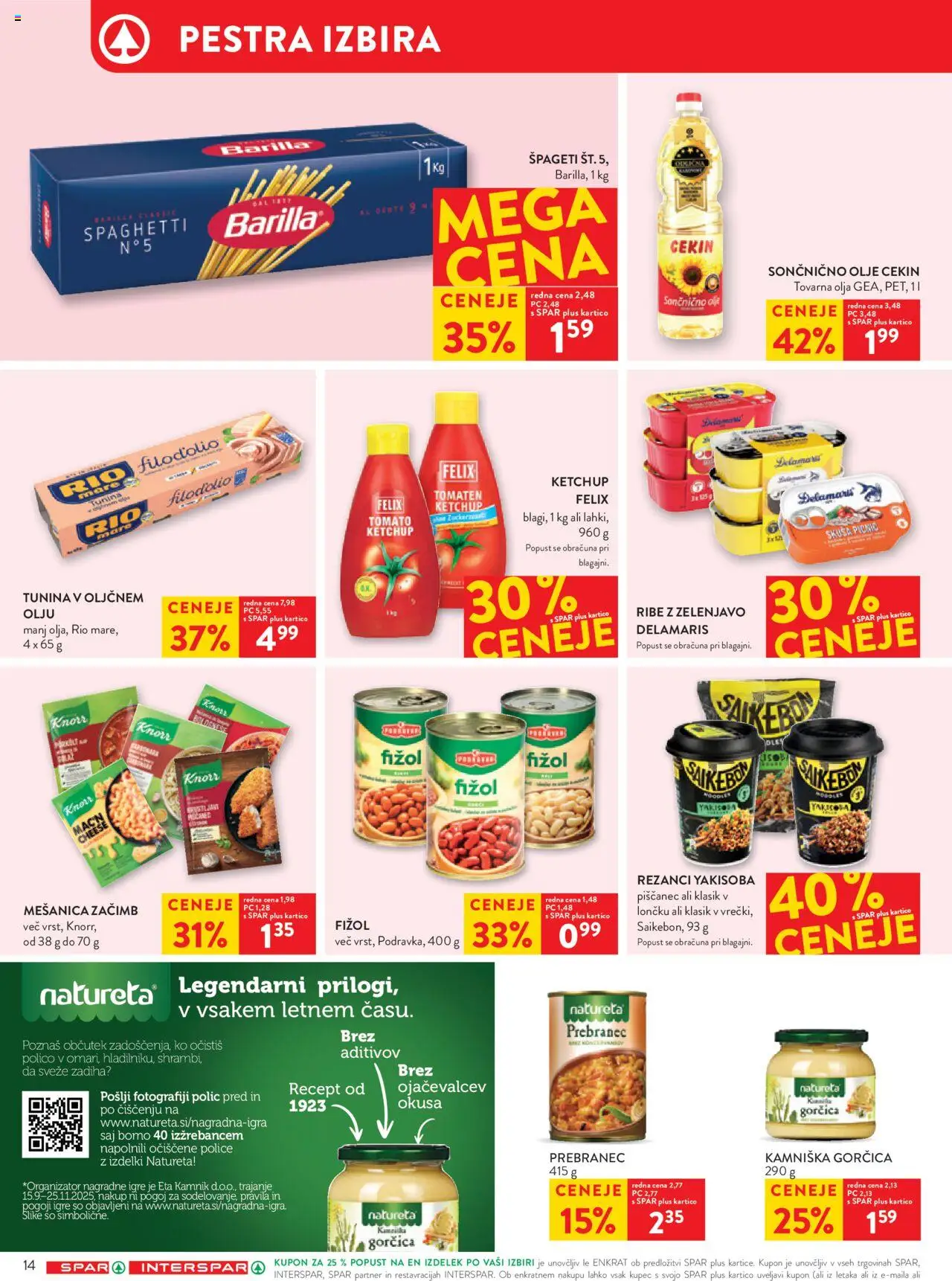 Novi Spar katalog ponudbe – veljaven od 15.10.2025 | Stran: 18 | Izdelki: Rezanci, Gorčica, Ribe, Spageti