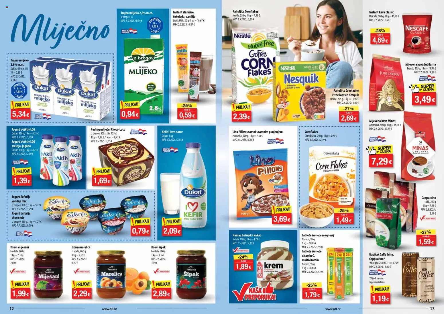 NTL katalog | vrijedi od 05.11.2025 | Stranica: 7 | Proizvodi: Mljevena kava, Pahuljice, Džem, Kefir